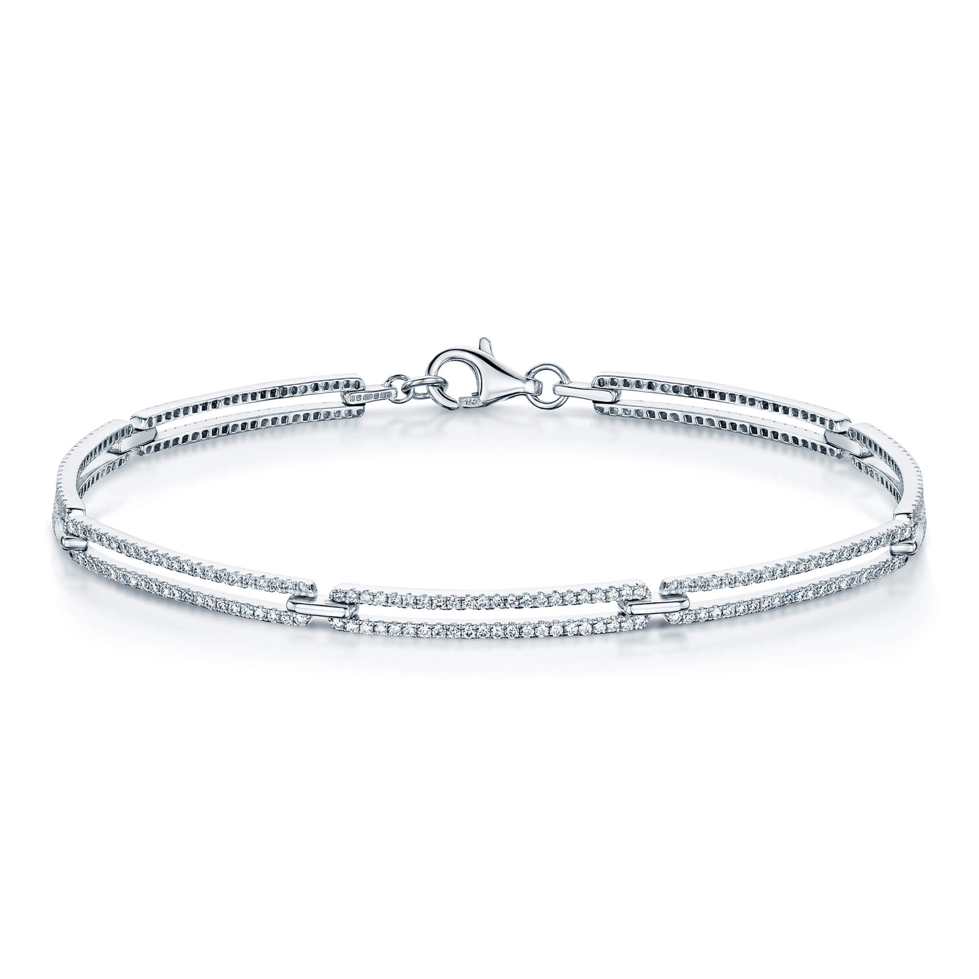 Berry's 18ct White Gold Diamond Double Row Bar Style Bracelet - Berry's Jewellers