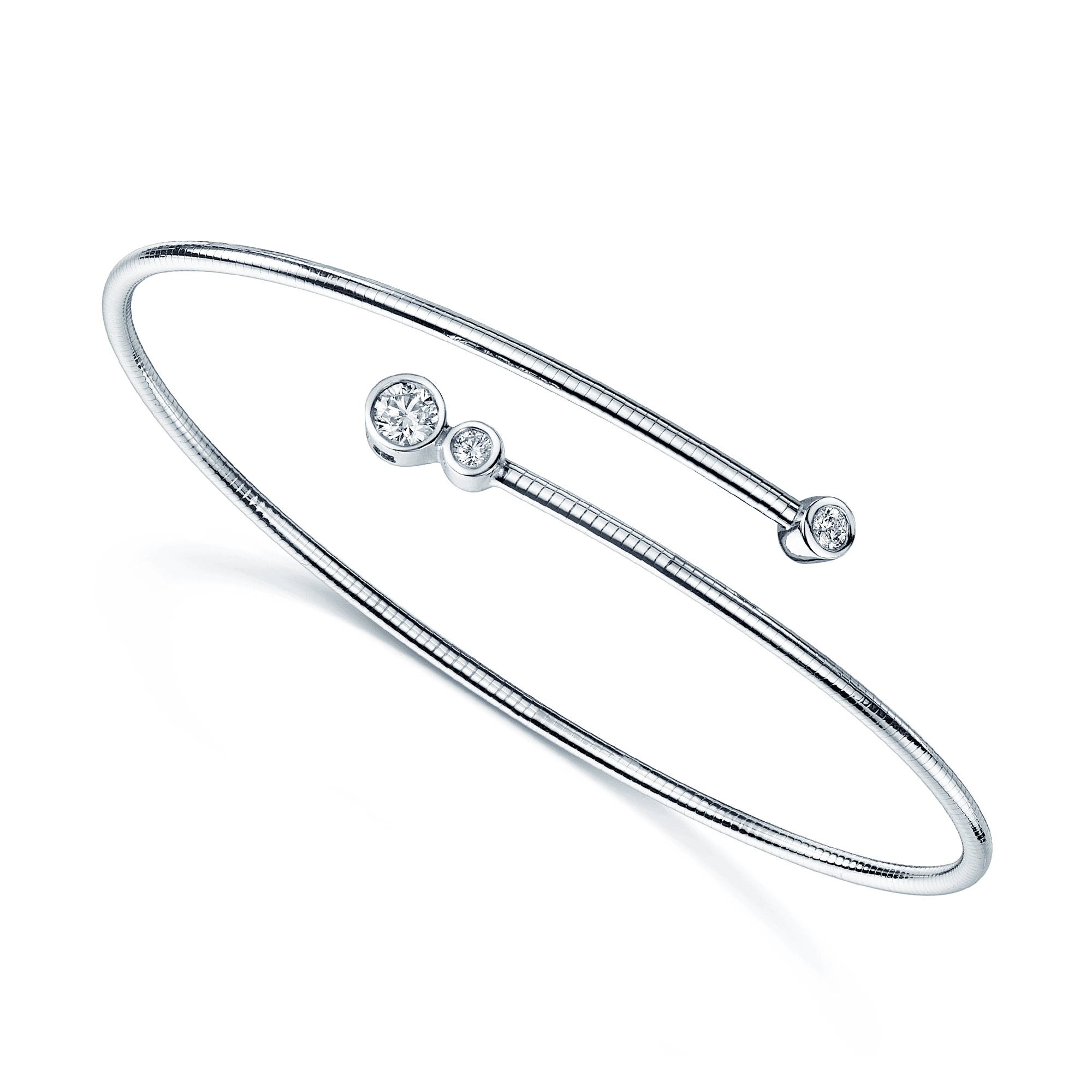 Berry's 18ct White Gold Diamond Fancy Three Stone Rub Over Bangle - Berry's Jewellers