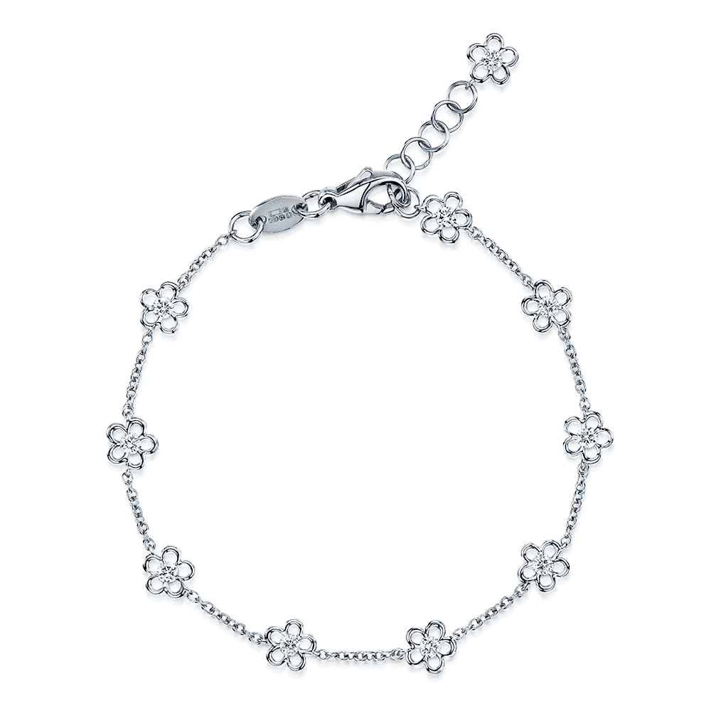 18ct White Gold Diamond Fine Daisy Chain Bracelet