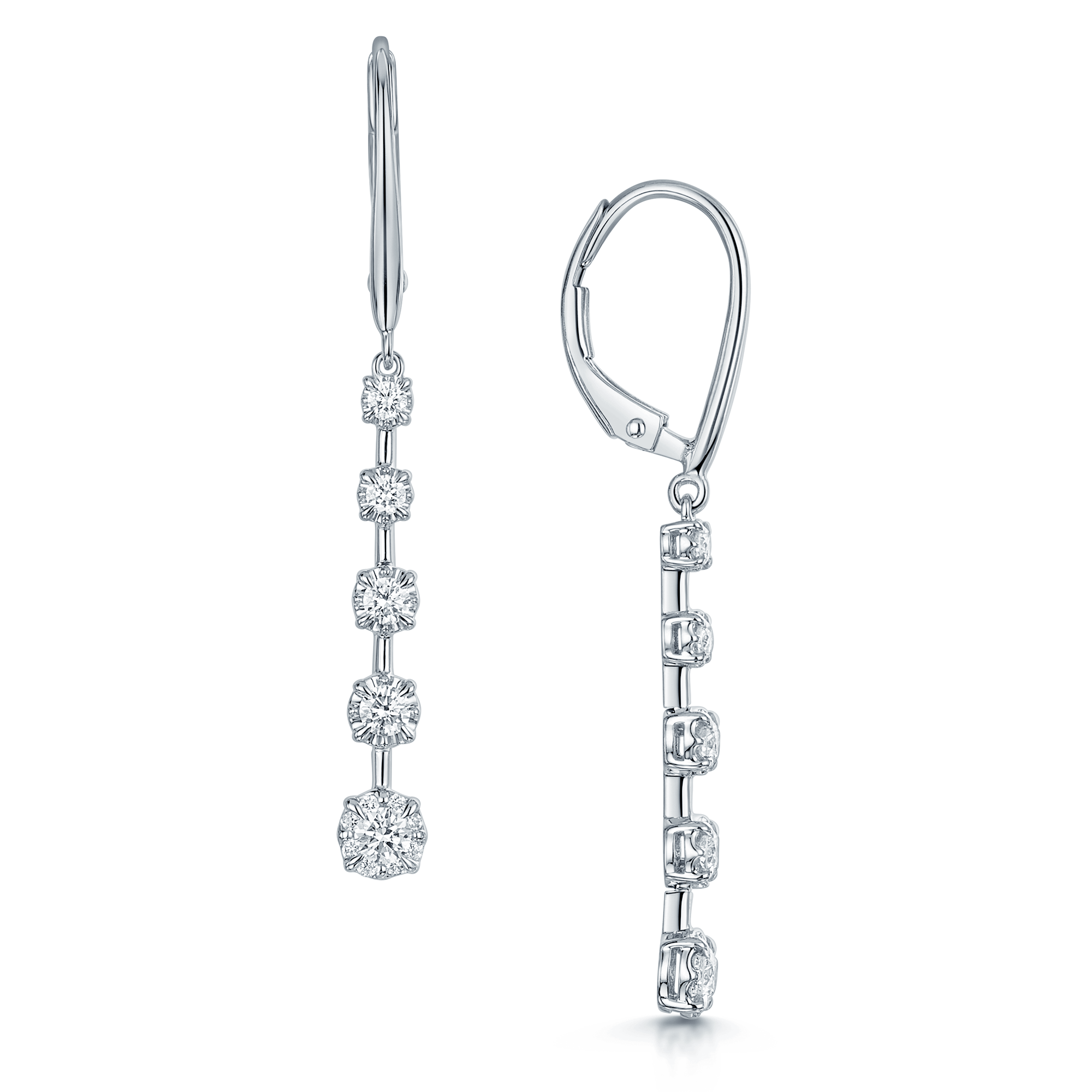 18ct White Gold Diamond Five Stone Drop Earrings