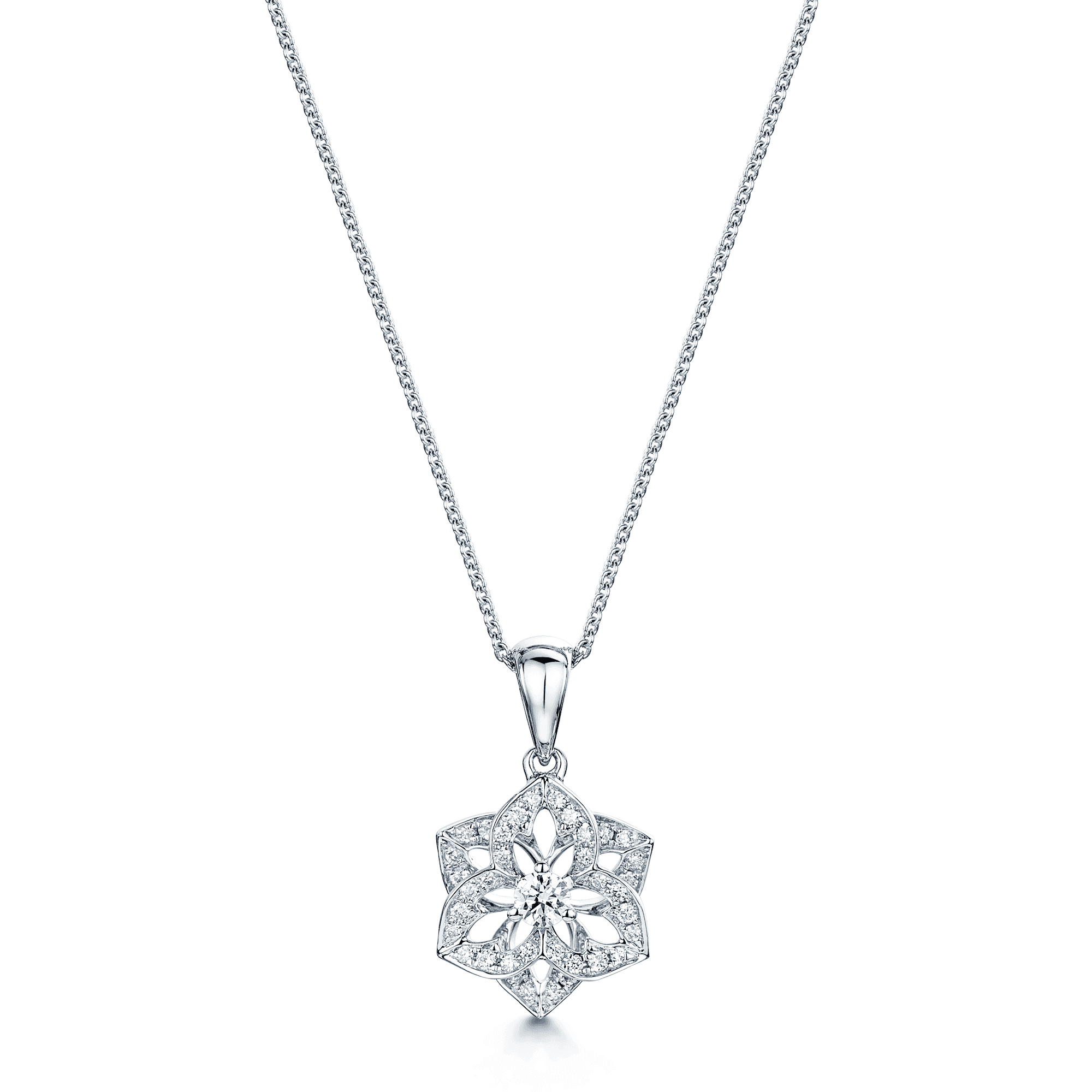 18ct White Gold Diamond Flower Cluster Pendant