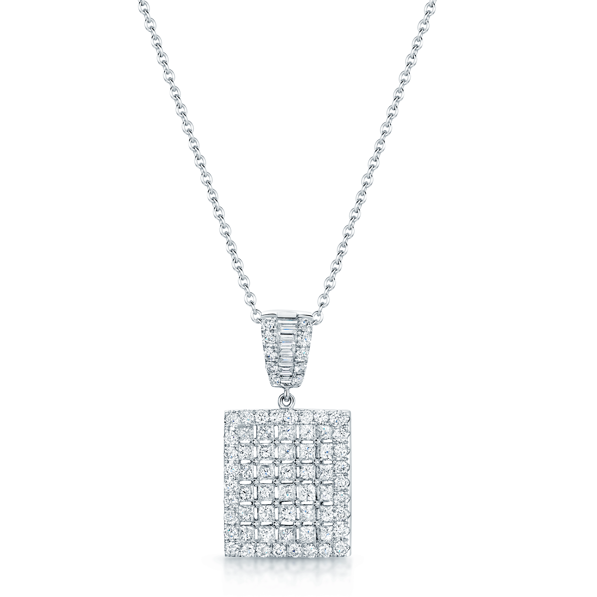 18ct White Gold Diamond Grid Pendant