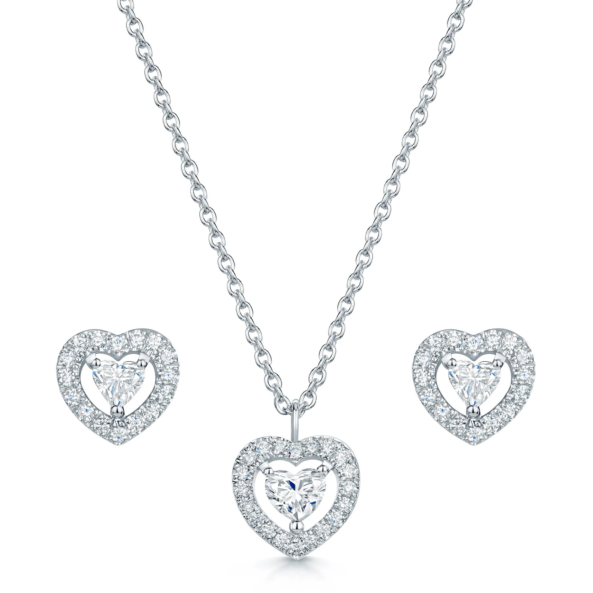 Berry's 18ct White Gold Diamond Heart Pendant & Earring Set - Berry's Jewellers