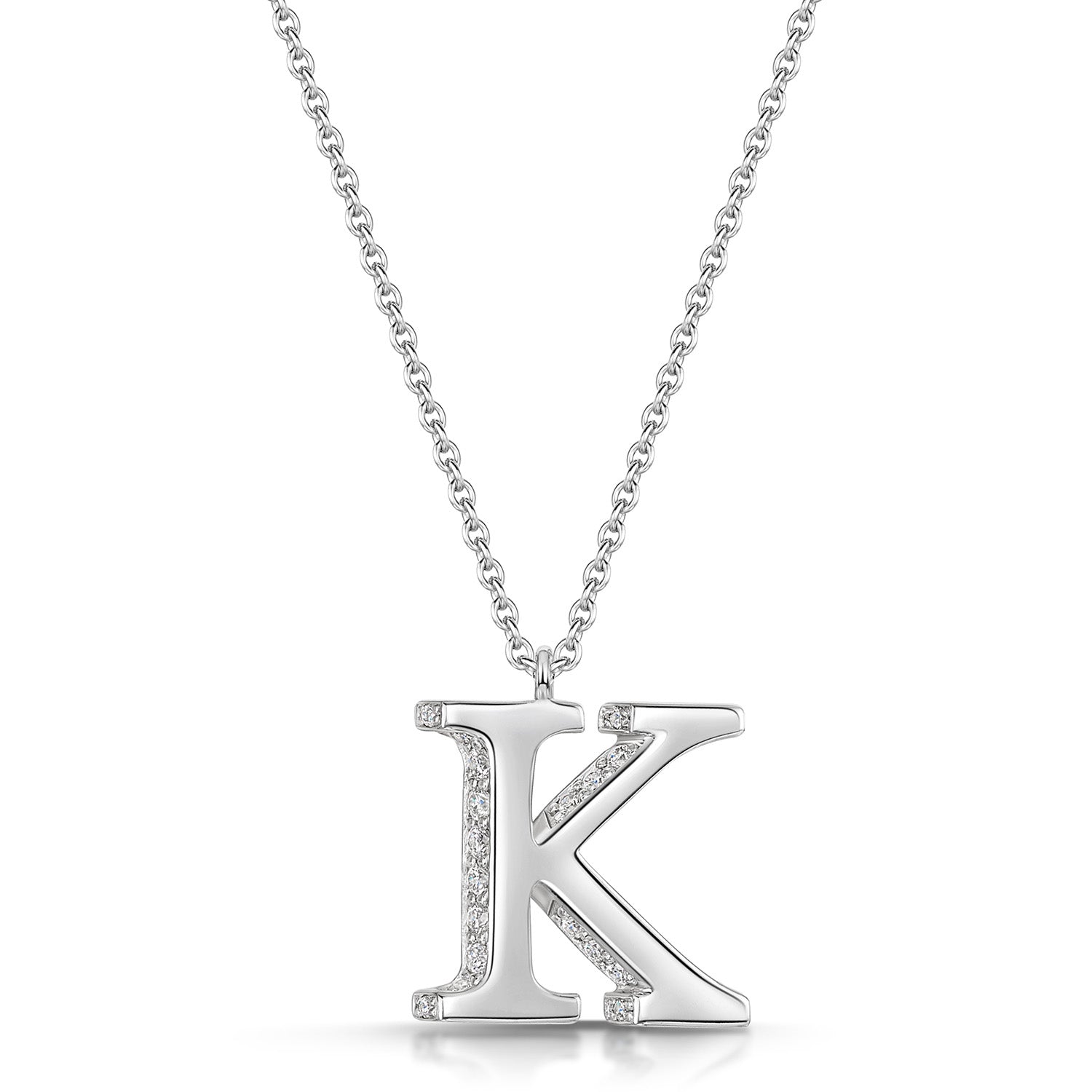 18ct White Gold Diamond Initial Pendant & Chain