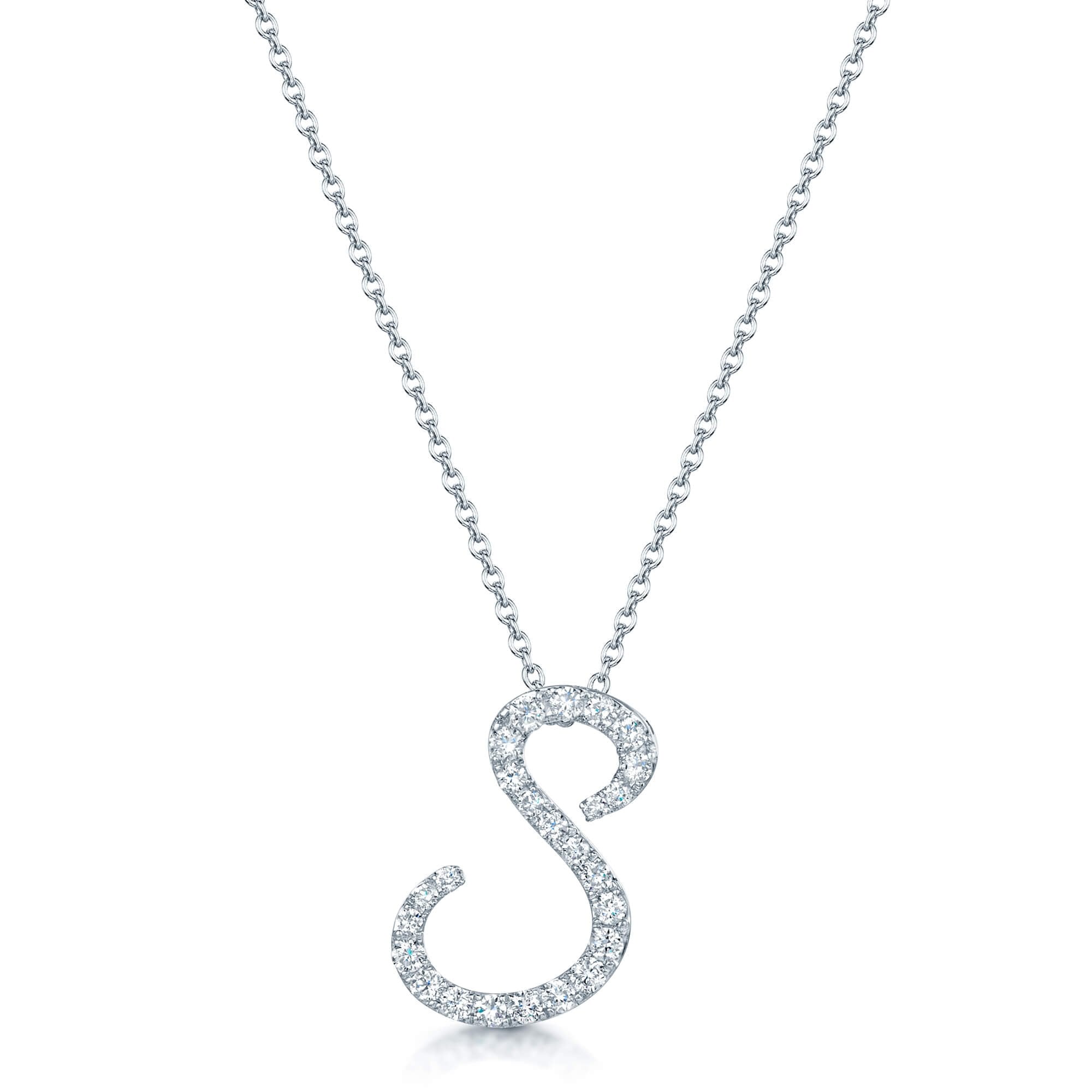 18ct White Gold Diamond Initial "S" Pendant