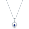 18ct White Gold Diamond Open Circle Pendant Set With A Single Round Blue Sapphire