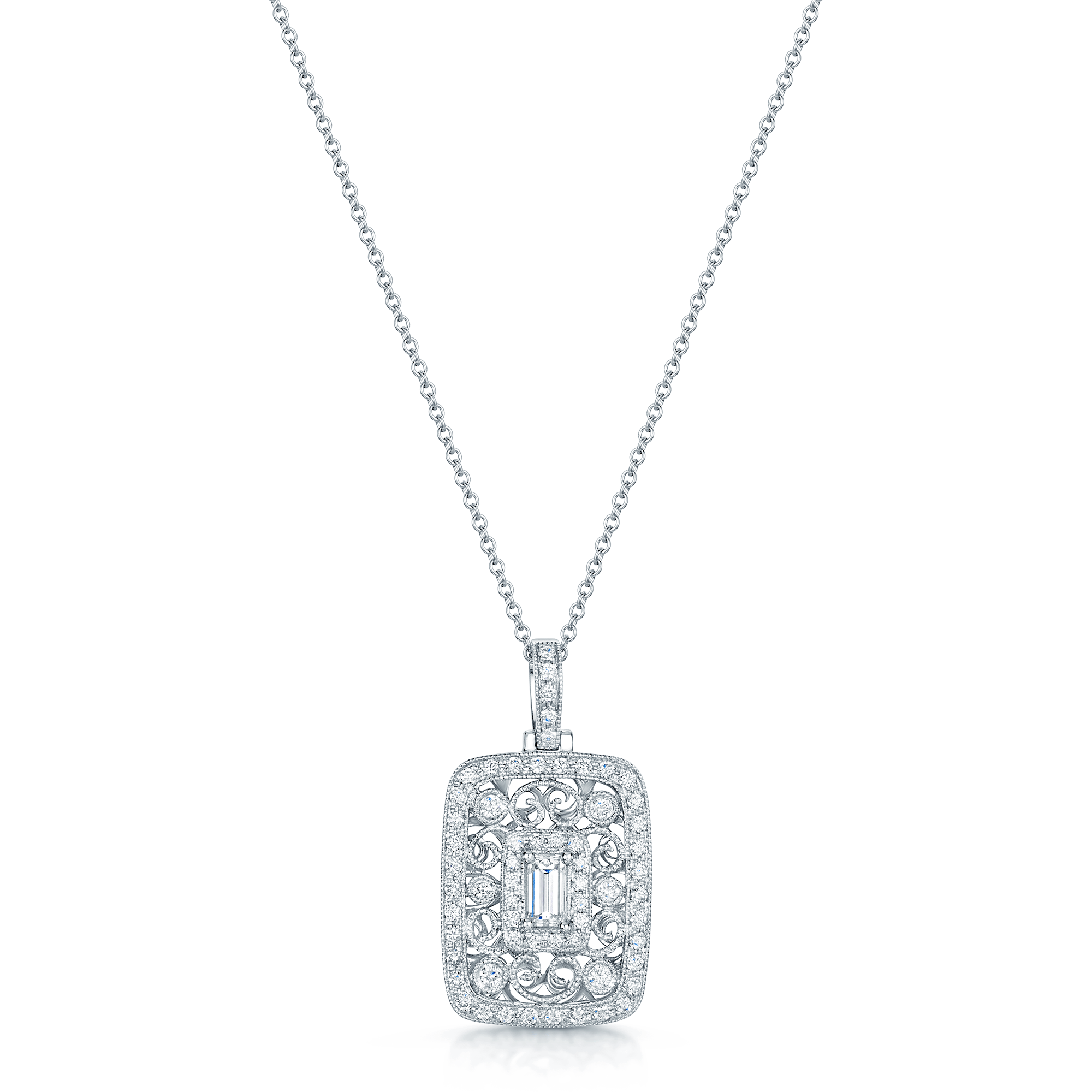 Berry's 18ct White Gold Diamond Open Filigree Design Rectangular Shape Pendant - Berry's Jewellers