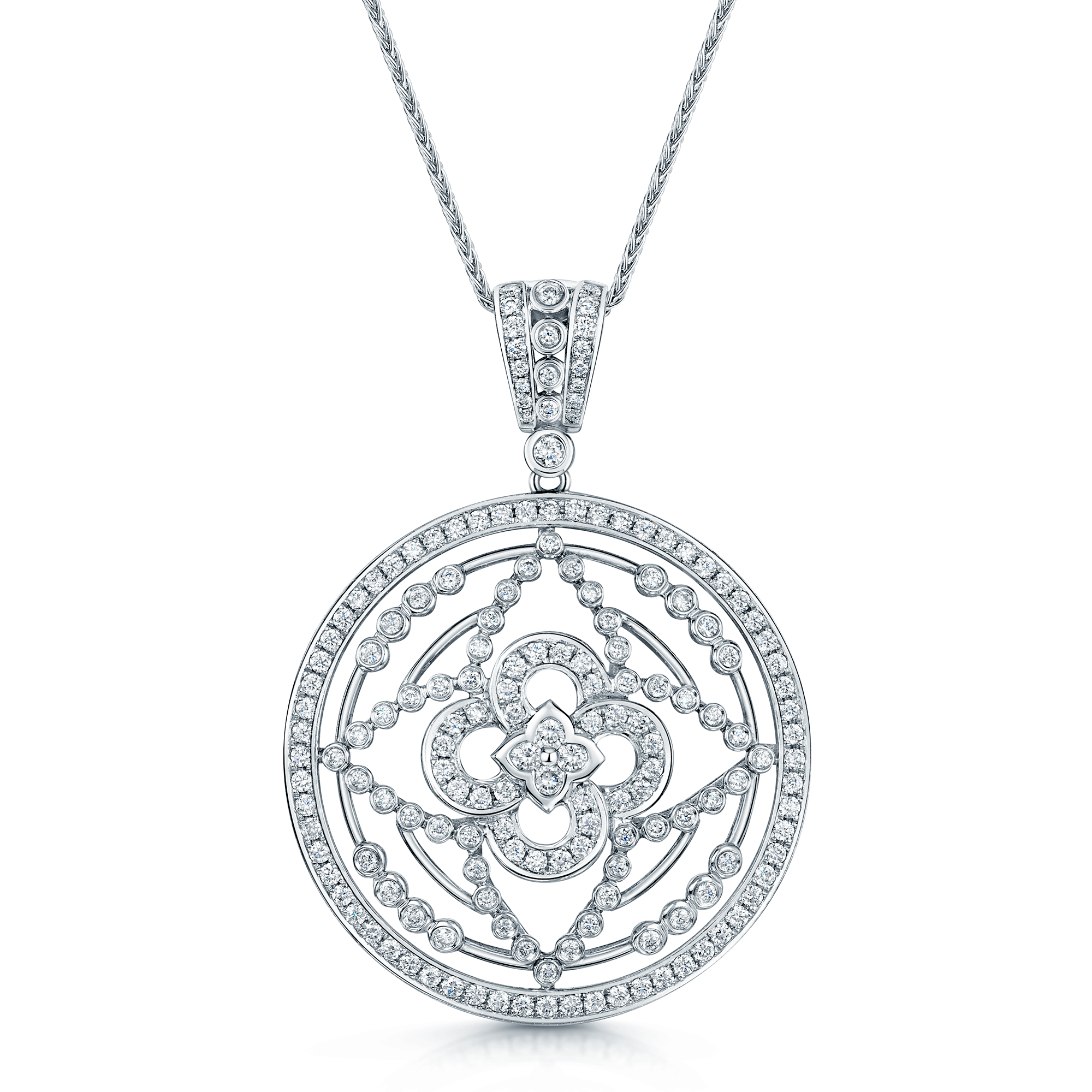 18ct White Gold Diamond Openwork Circular Pendant