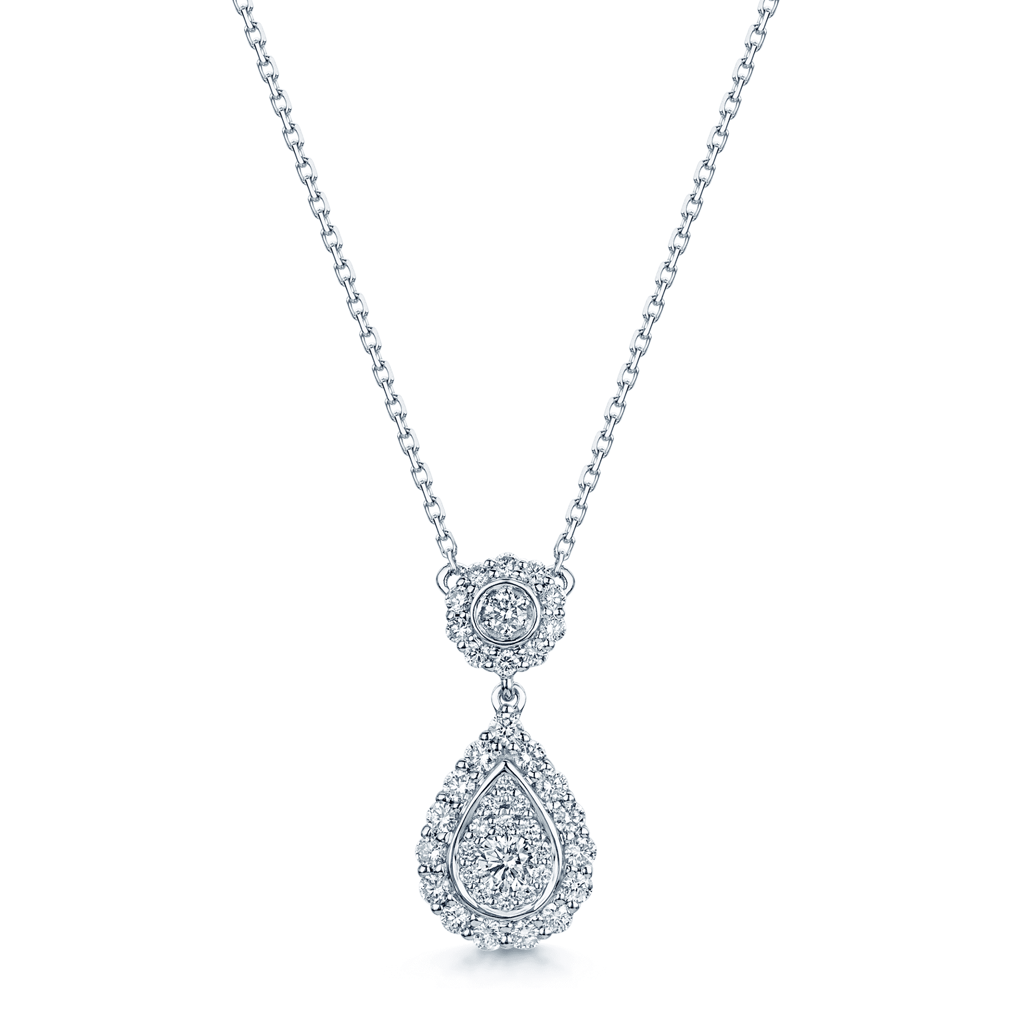 Berry's 18ct White Gold Diamond Pave Fancy Halo Pear Drop Pendant - Berry's Jewellers