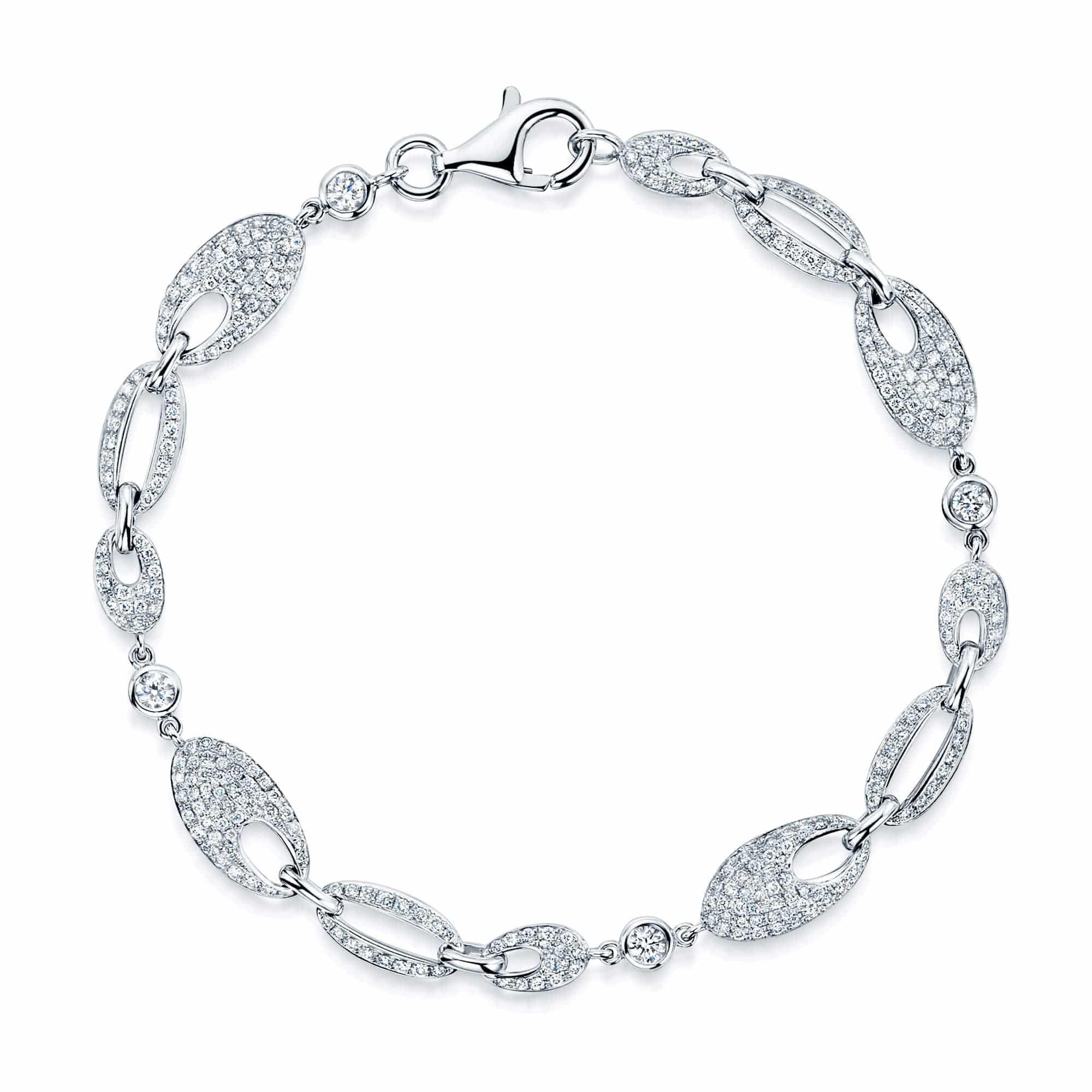 Berry's 18ct White Gold Diamond Pave Link Oval Shaped Bracelet - Berry's Jewellers