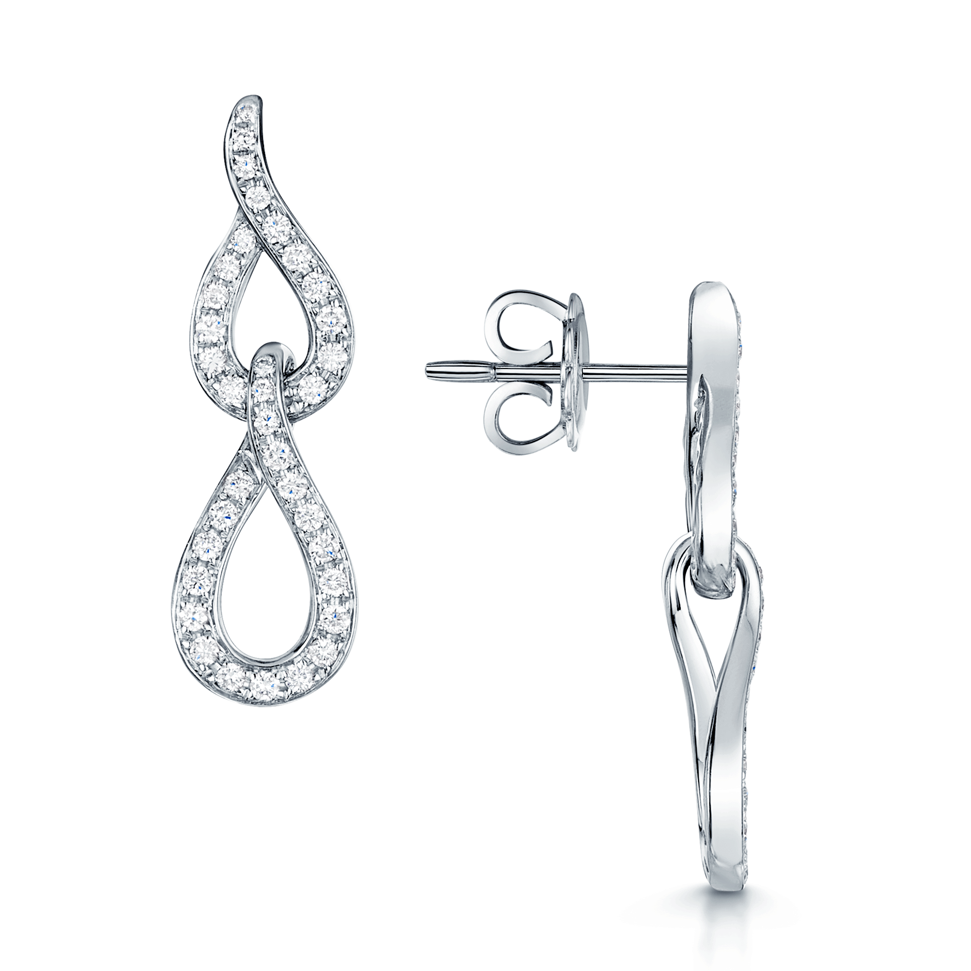 Berry's 18ct White Gold Diamond Pave Set Double Scroll Drop Earrings - Berry's Jewellers