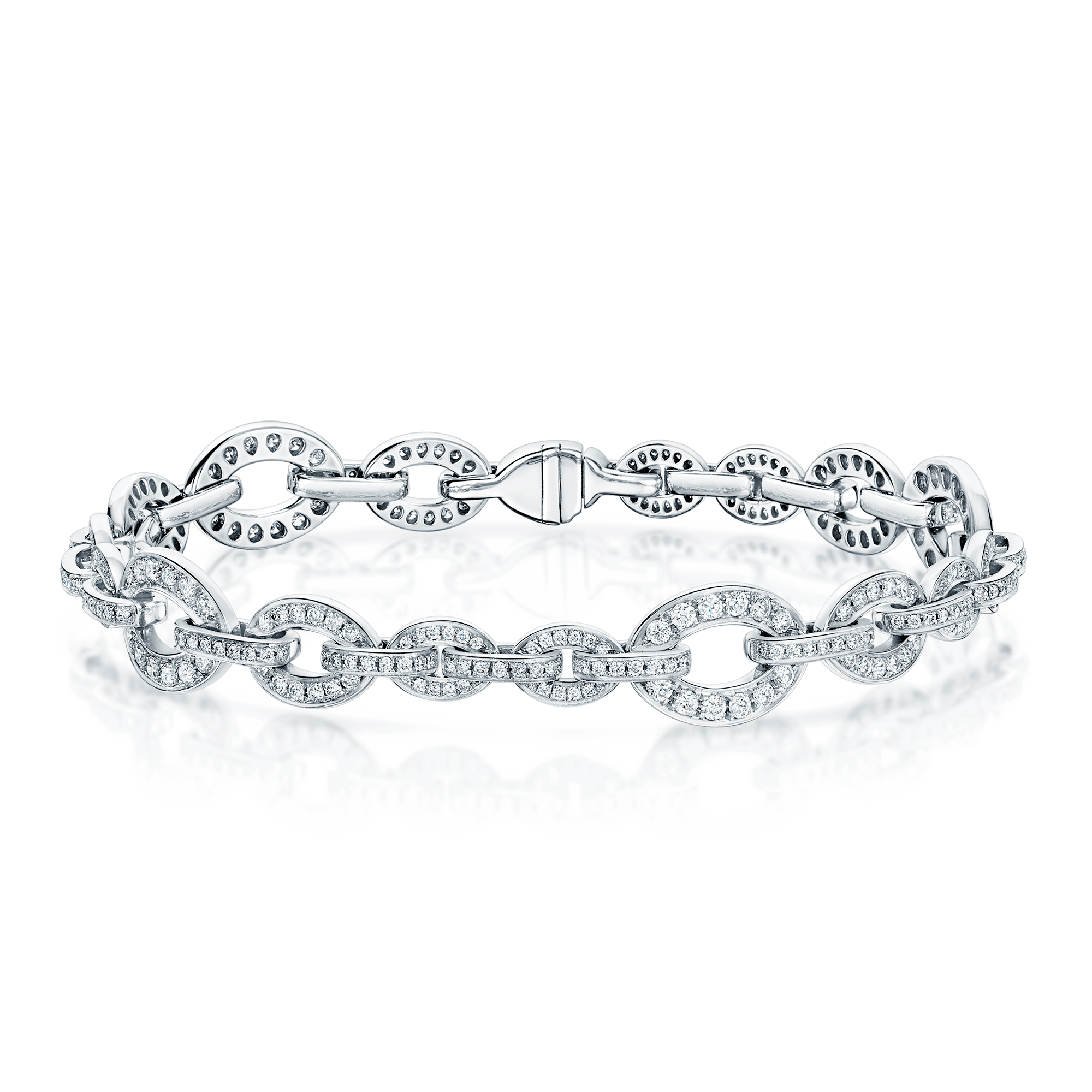 Berry's 18ct White Gold Diamond Pave Set Graduating Oval Link And Bar Bracelet - Berry's Jewellers