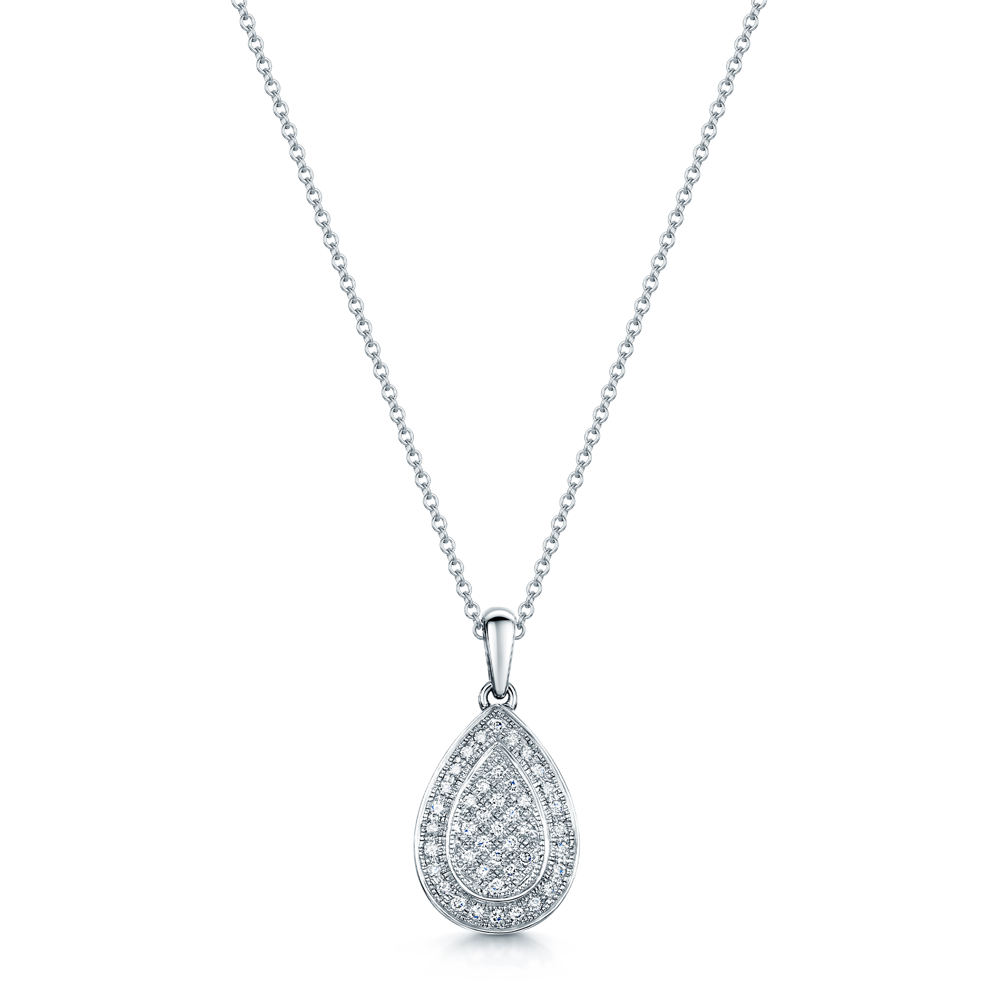 18ct White Gold Diamond Pave Set Pear Shaped Pendant