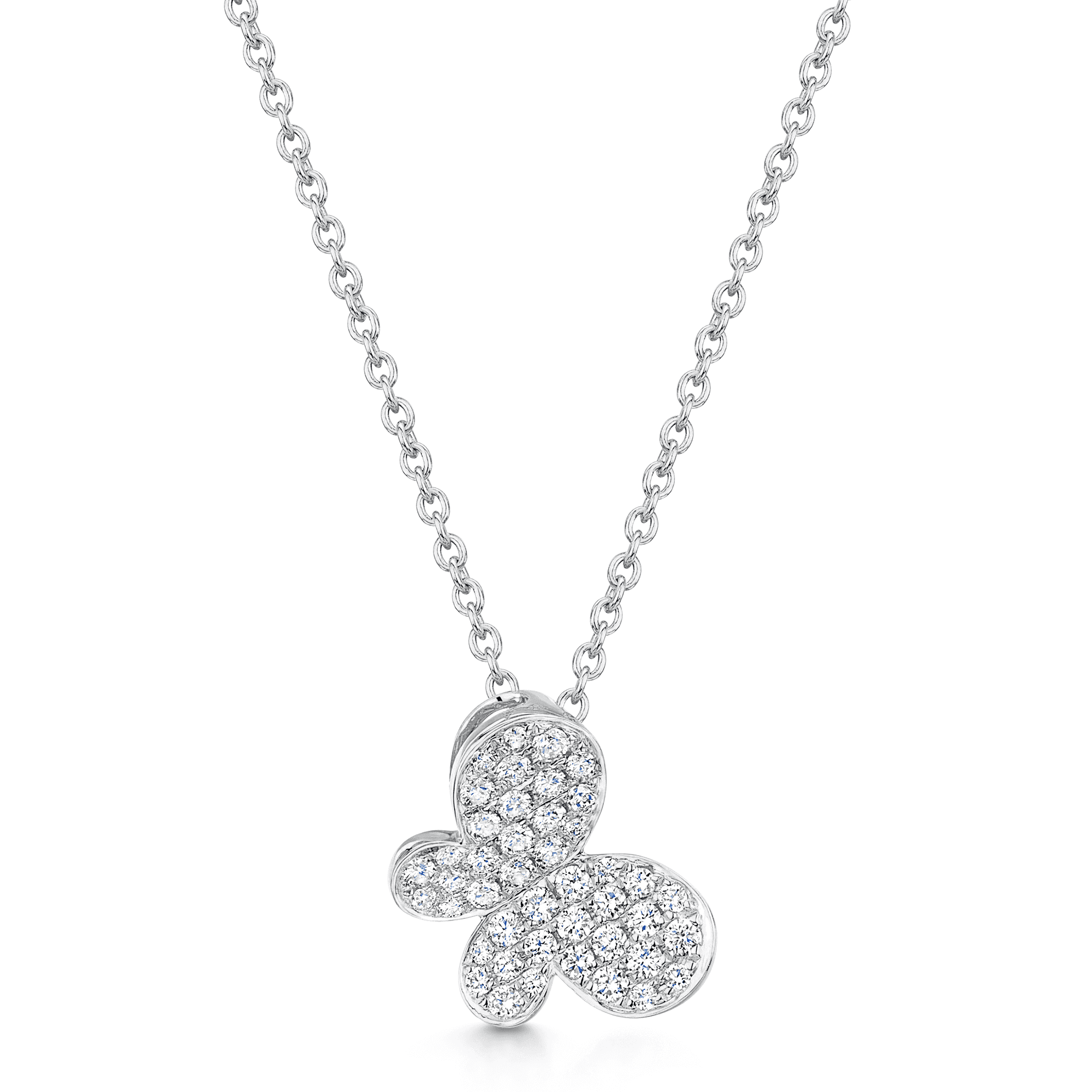 18ct White Gold Diamond Pave Set Side Butterfly Pendant