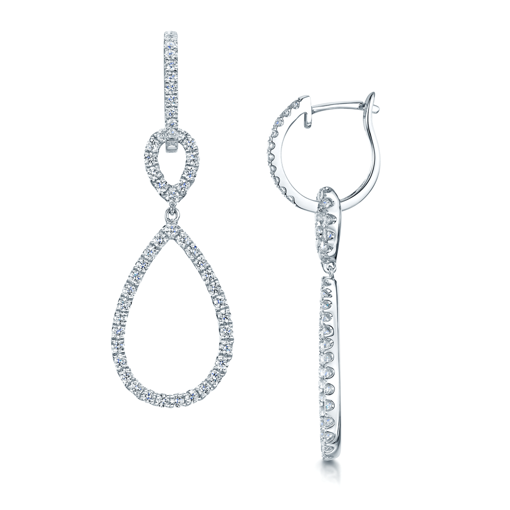 Berry's 18ct White Gold Diamond Pear Shape Loop Earrings - Berry's Jewellers