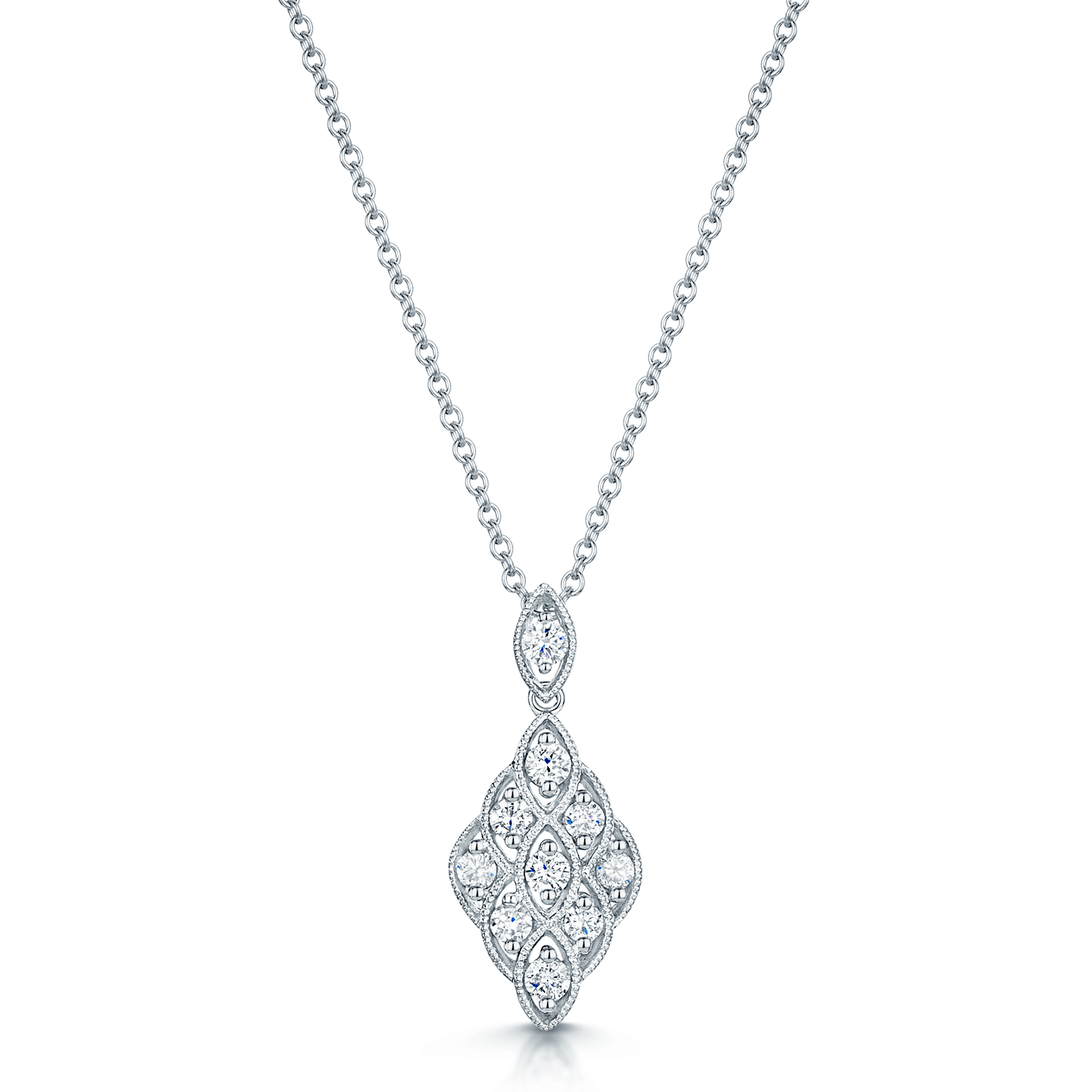 Berry's 18ct White Gold Diamond Scalloped Lace and Millgrain Edge Design Pendant - Berry's Jewellers