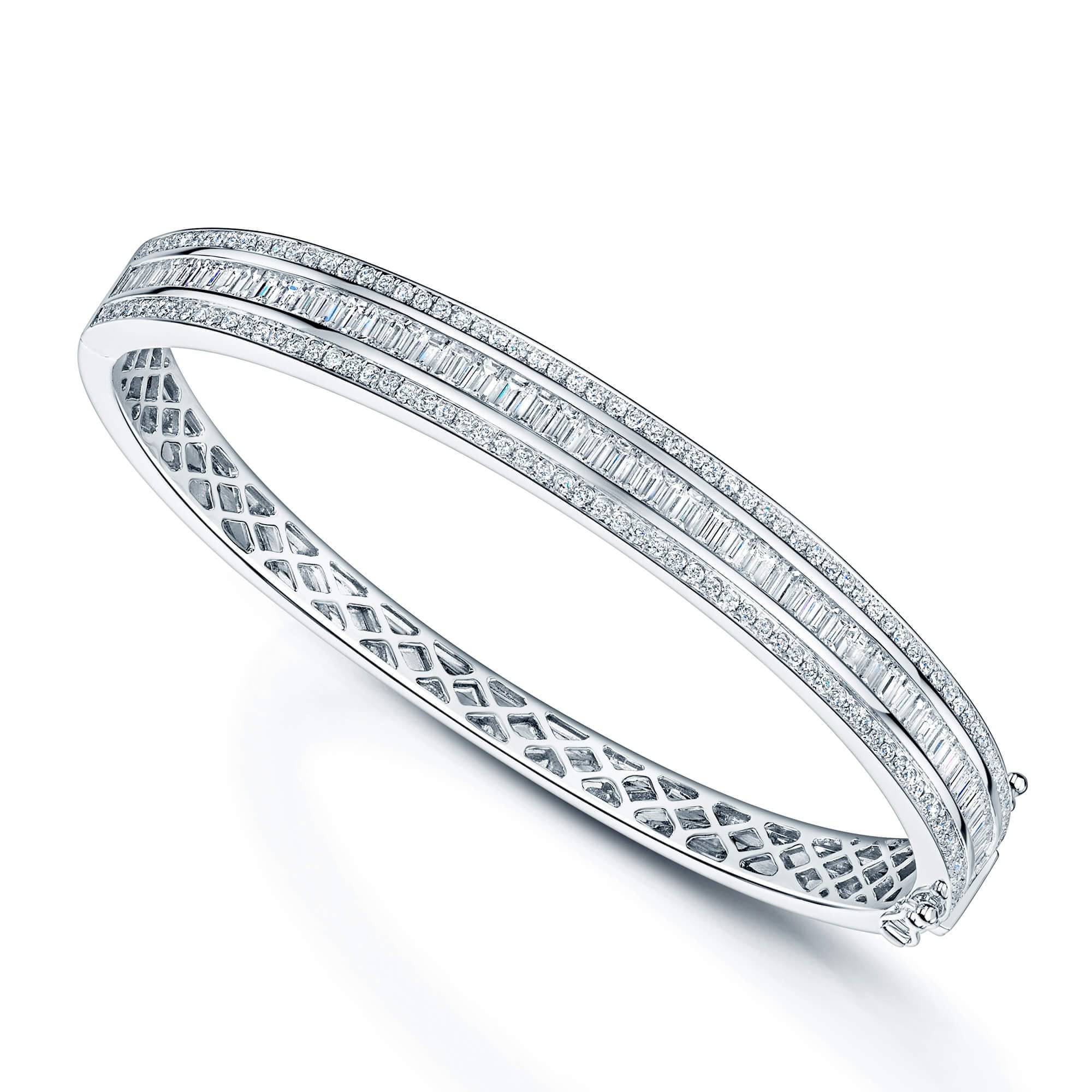 Berry's 18ct White Gold Diamond Set Baguette & Round Brilliant Bangle - Berry's Jewellers