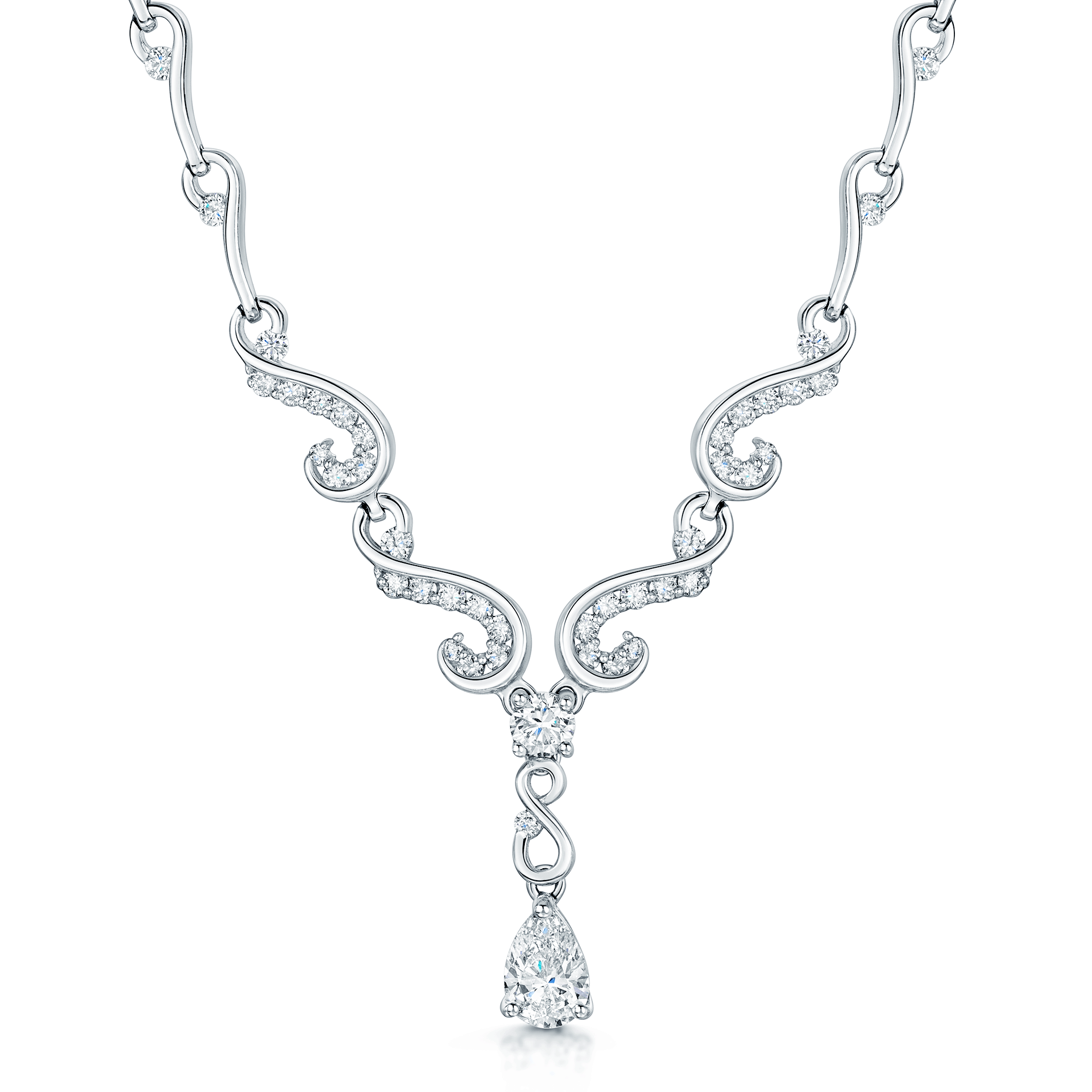 Berry's 18ct White Gold Diamond Set Fancy Collarette Style Drop Necklace - Berry's Jewellers