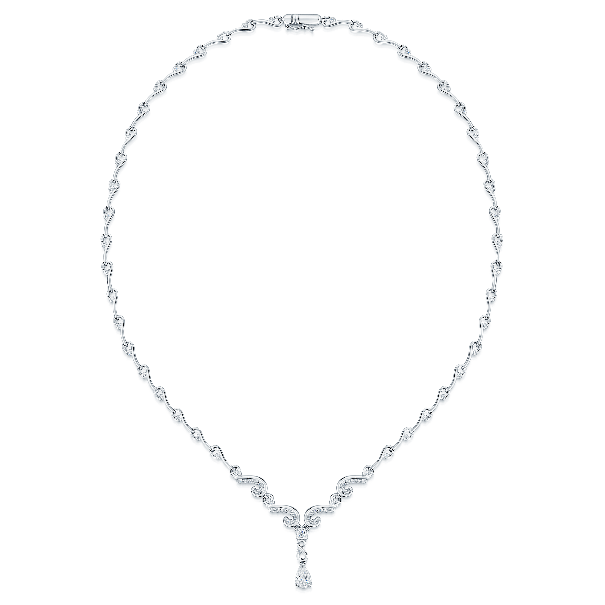 Berry's 18ct White Gold Diamond Set Fancy Collarette Style Drop Necklace - Berry's Jewellers