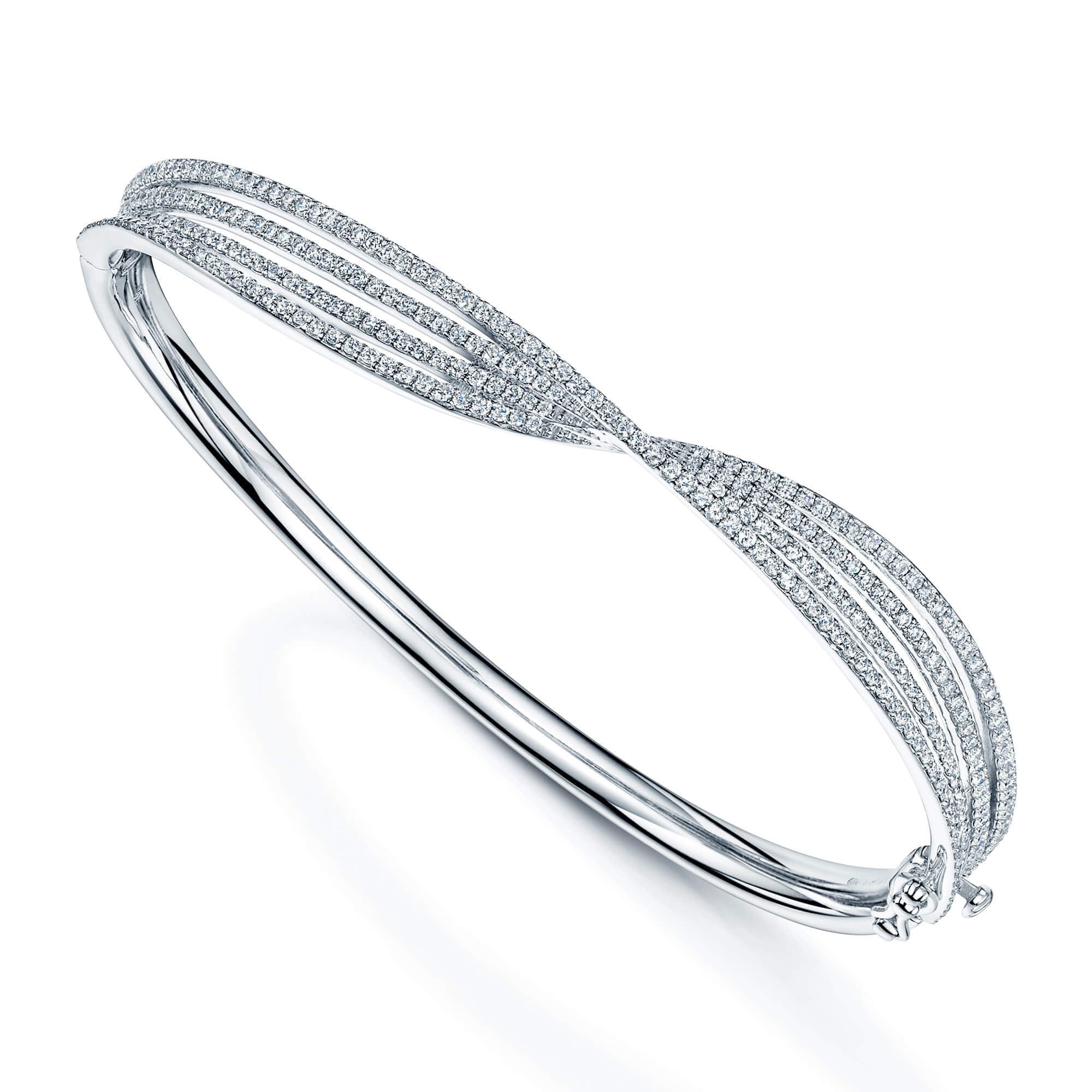 18ct White Gold Diamond Set Multi Strand Twist Bangle