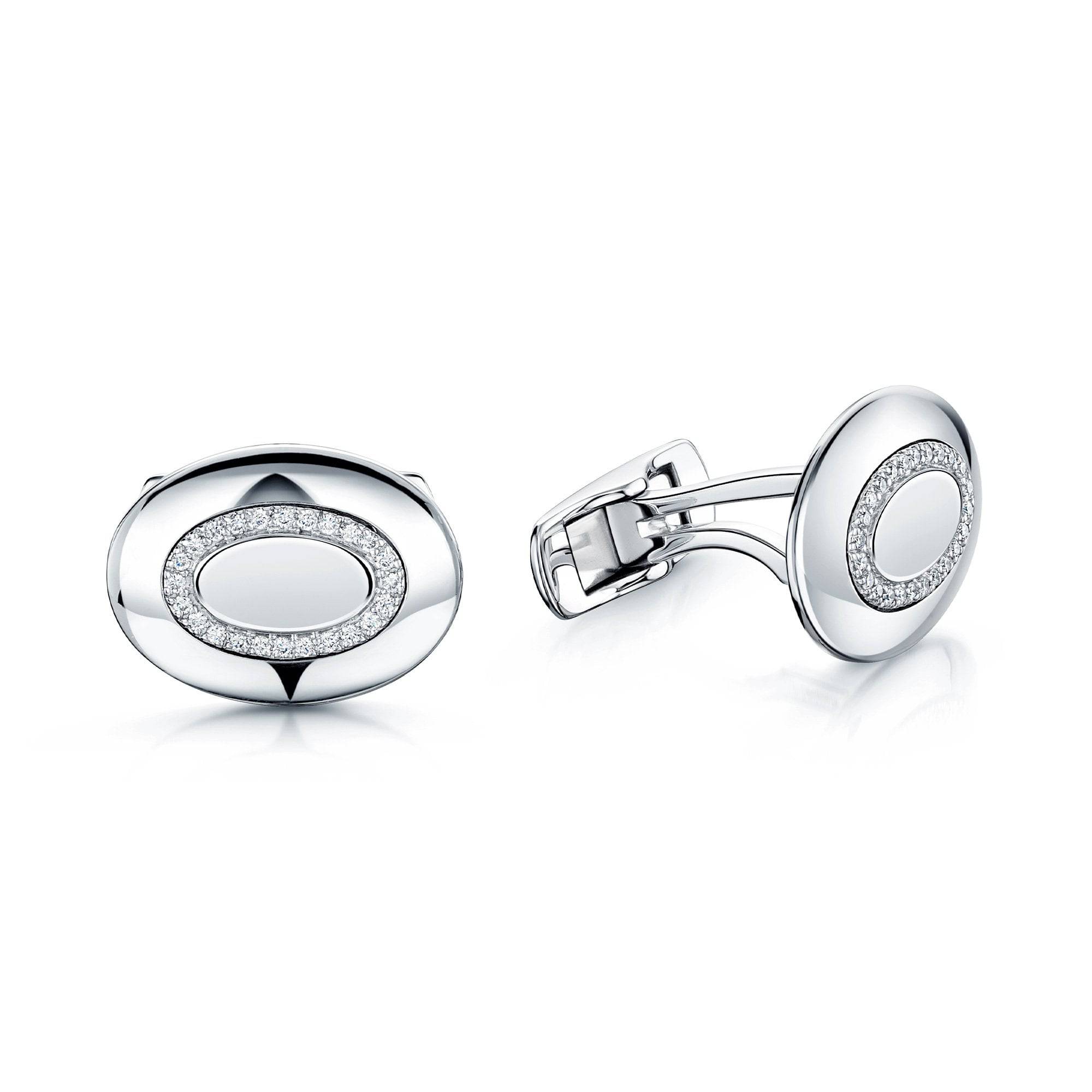 18ct White Gold Diamond Set Oval Cufflinks