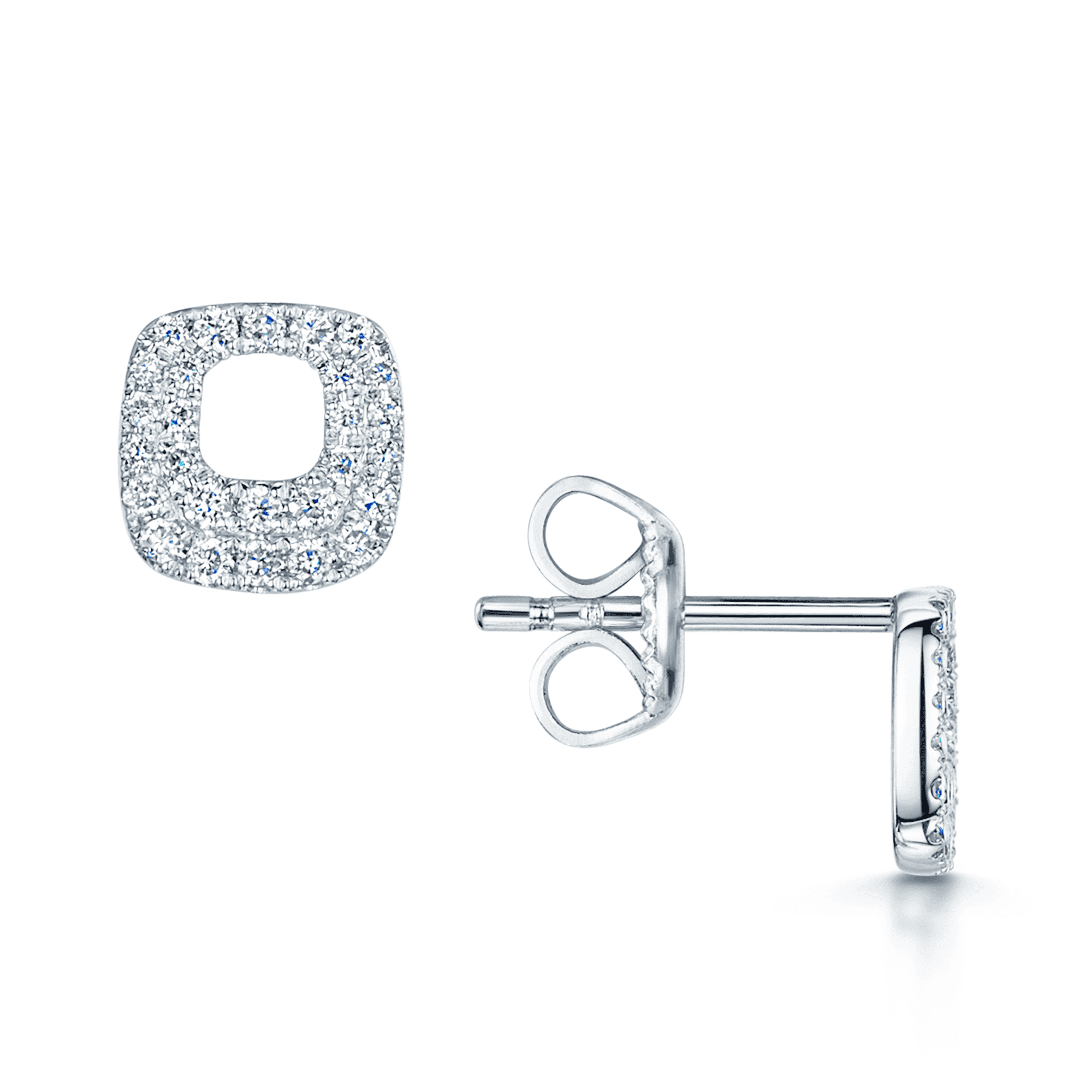 Berry's 18ct White Gold Diamond Set Rounded Square Stud Earrings - Berry's Jewellers