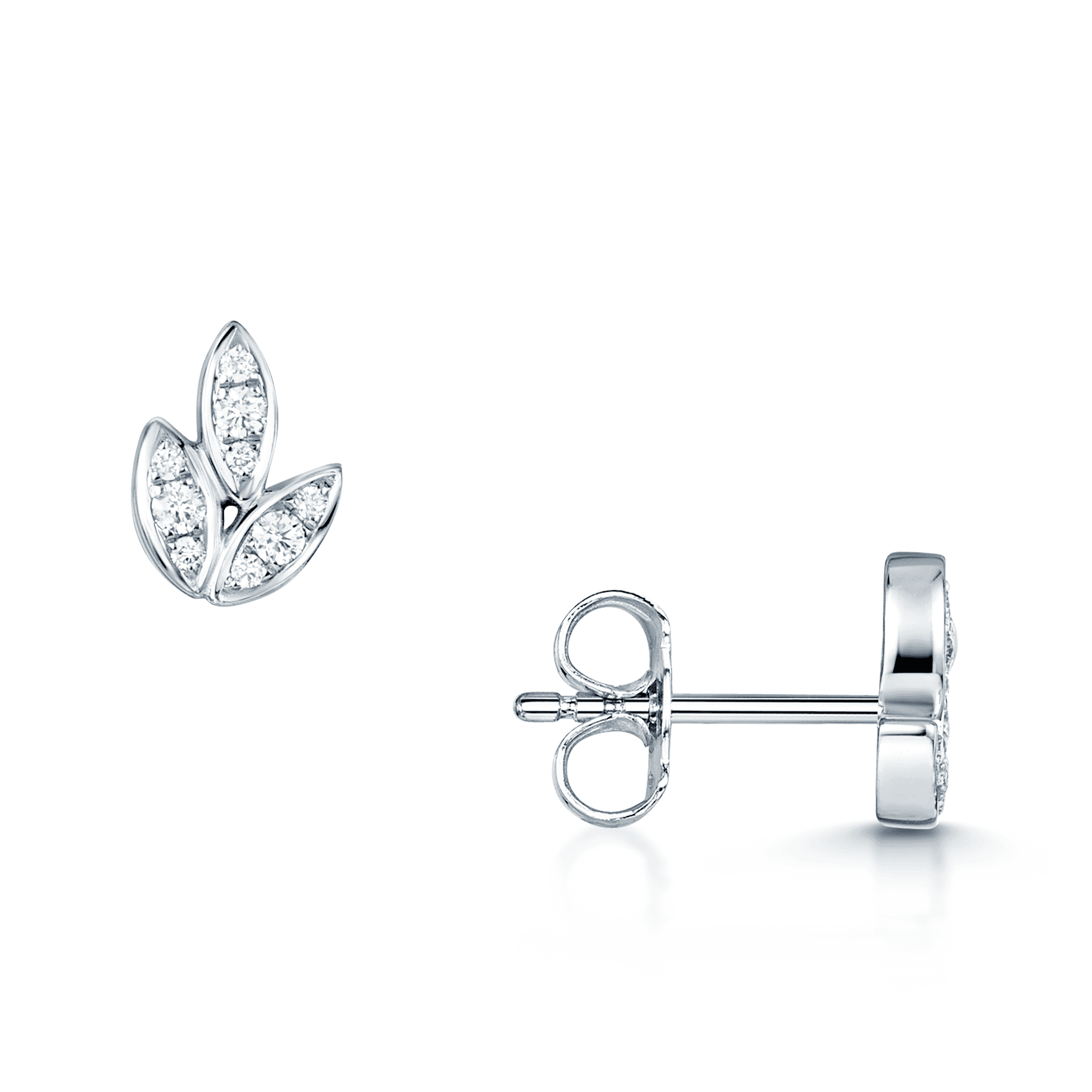 18ct White Gold Diamond Small leaf Stud Earrings