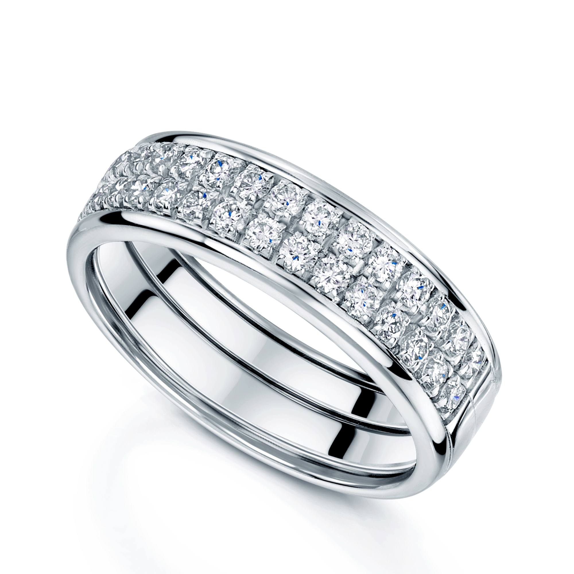 18ct White Gold Diamond Two Row Claw Set Eternity Ring