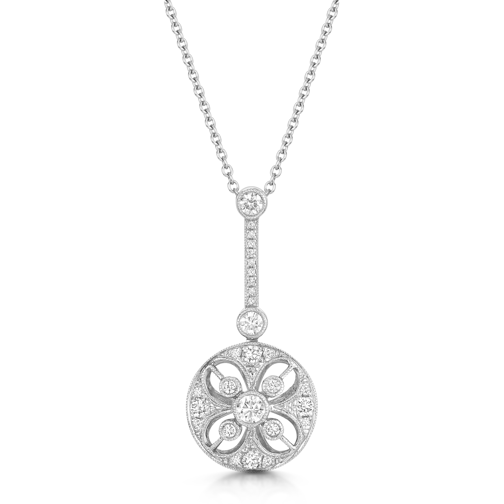 Berry's 18ct White Gold Diamond Vintage Style Drop Pendant - Berry's Jewellers