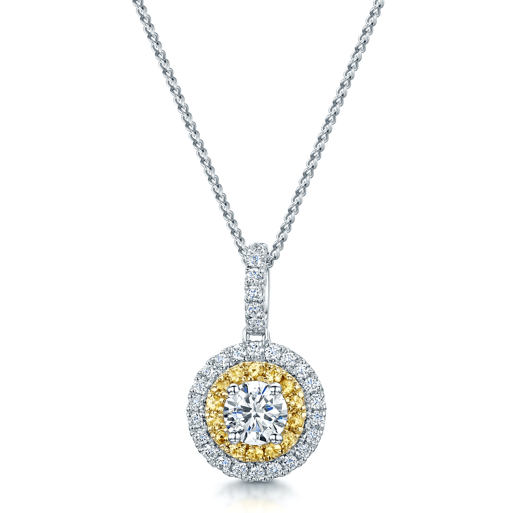 Berry's 18ct White Gold Diamond & Yellow Sapphire Halo Pendant - Berry's Jewellers