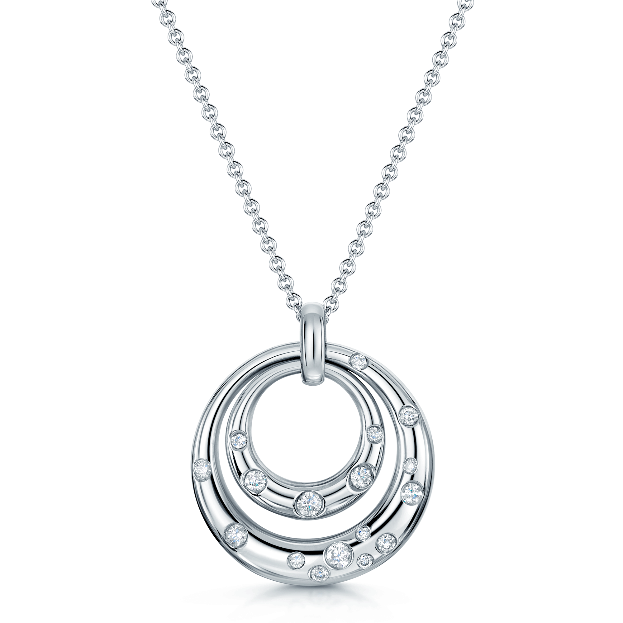 Berry's 18ct White Gold Double Circle Drop Pendant With Scattered Diamonds - Berry's Jewellers