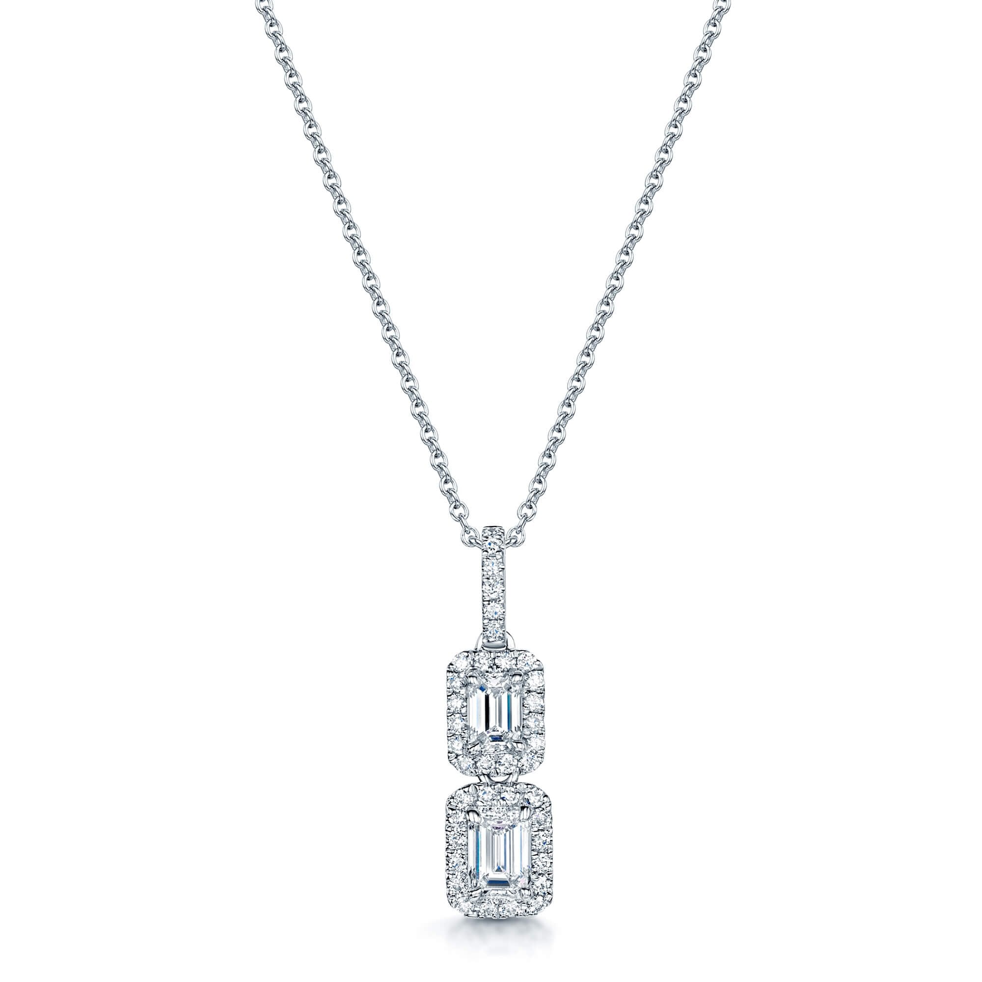 Berry's 18ct White Gold Double Emerald Diamond Cluster Pendant - Berry's Jewellers