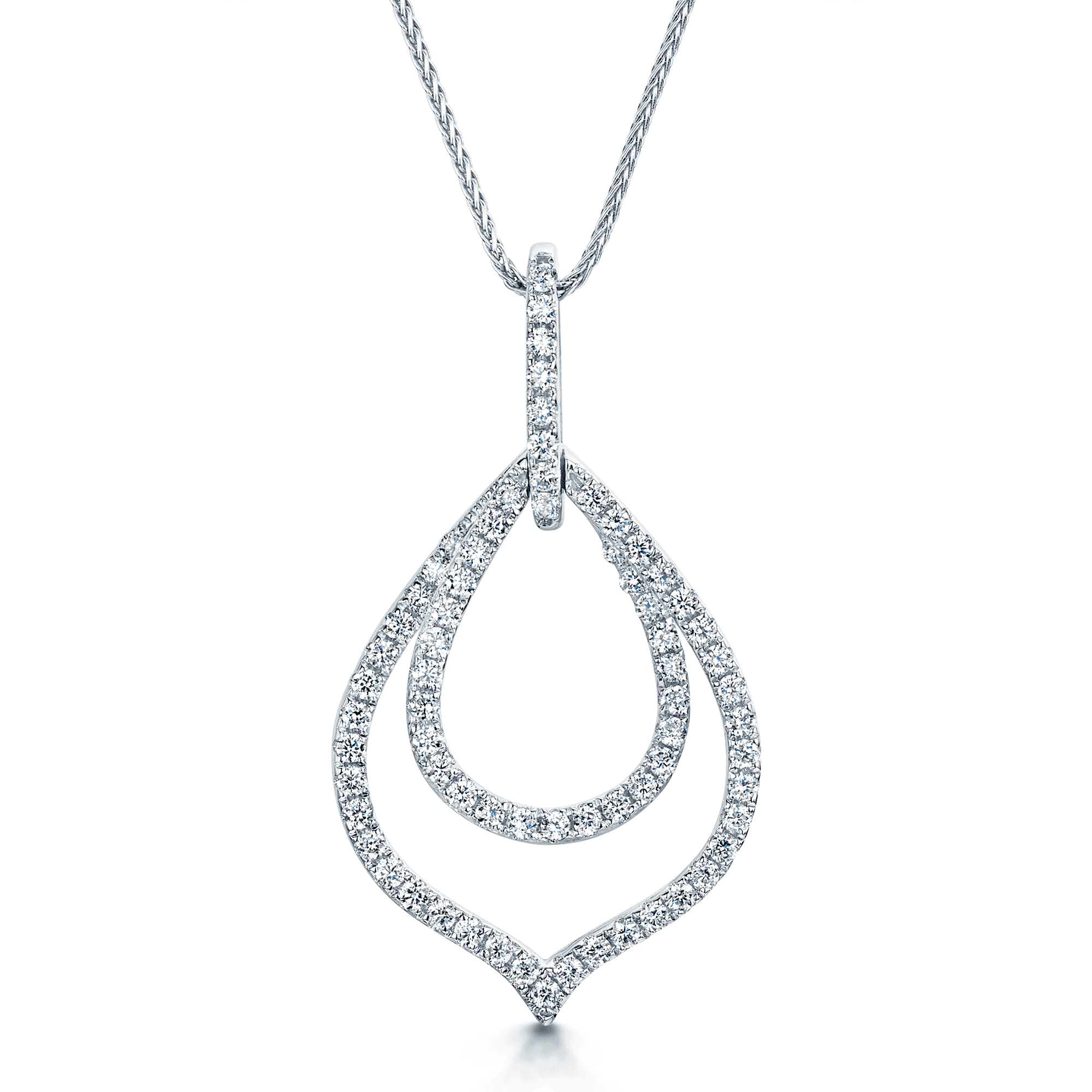 Berry's 18ct White Gold Double Teardrop Pave Diamond Necklace - Berry's Jewellers