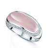 18ct White Gold Elongated Cabochon Cut Rose Quartz And Diamond Ring