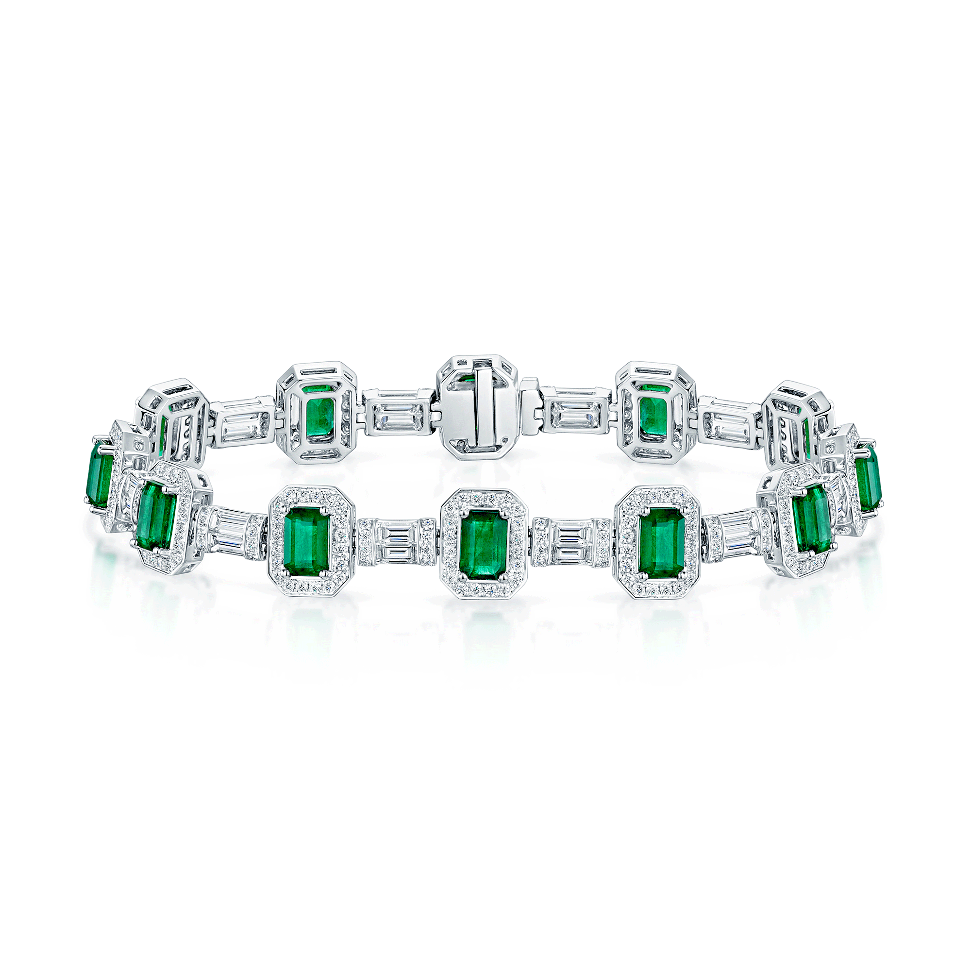 Berry's 18ct White Gold Emerald And Diamond Halo Vintage Tennis Bracelet - Berry's Jewellers