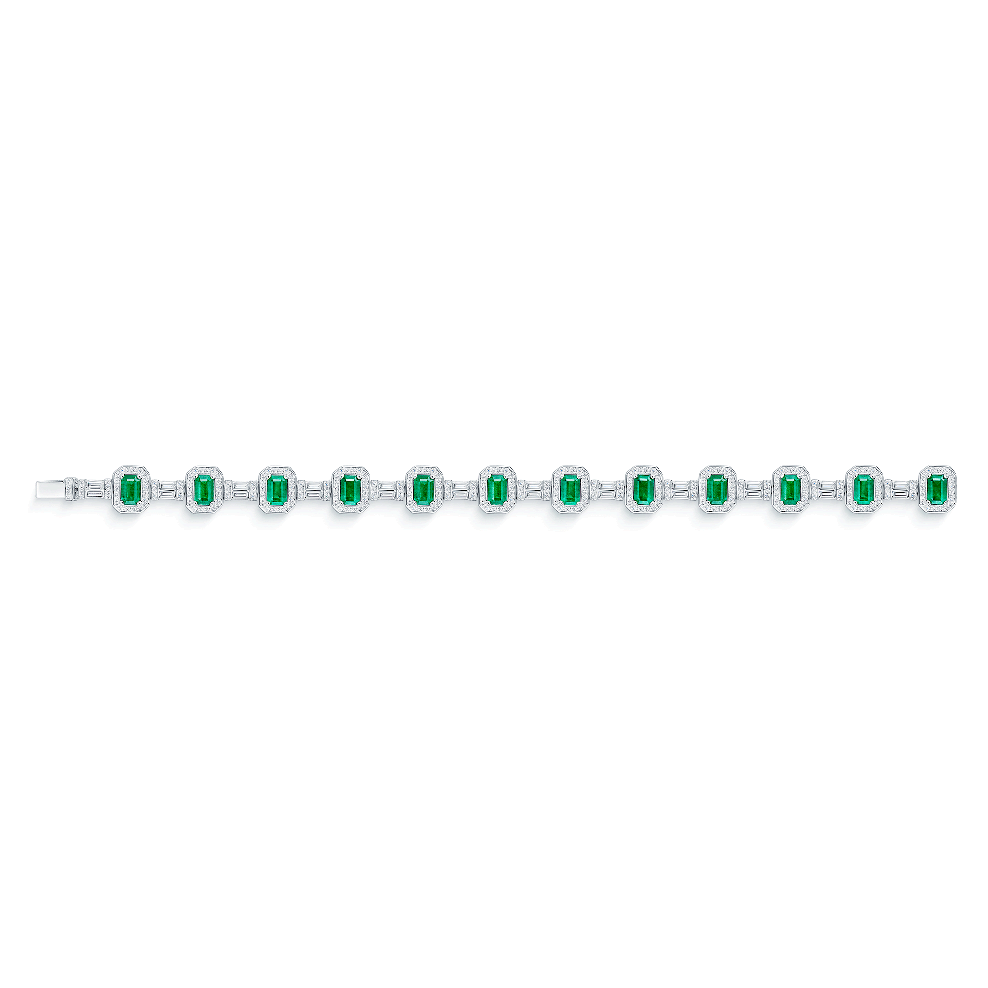 Berry's 18ct White Gold Emerald And Diamond Halo Vintage Tennis Bracelet - Berry's Jewellers