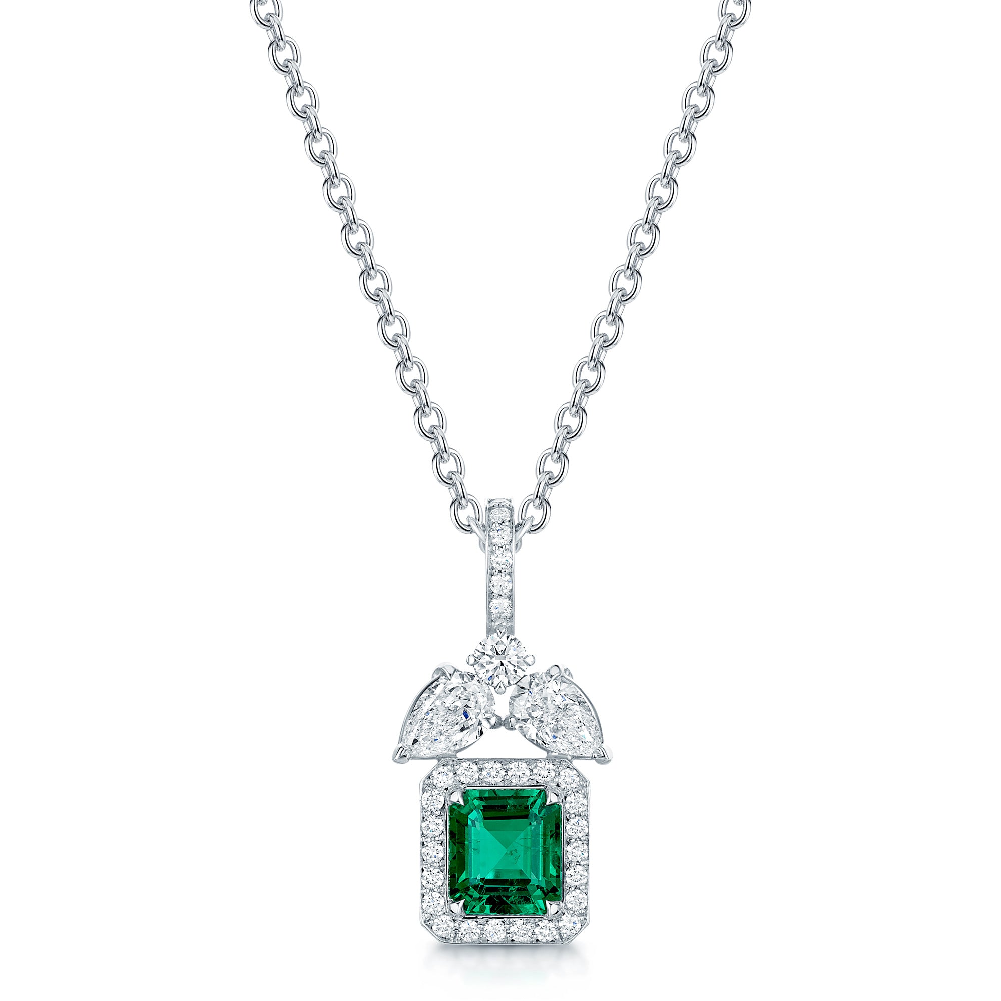 18ct White Gold Emerald And Diamond Pendant