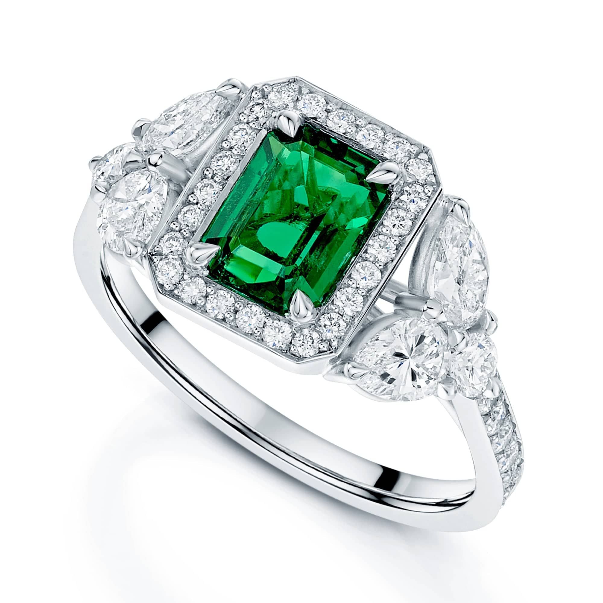 18ct White Gold Emerald And Diamond Ring