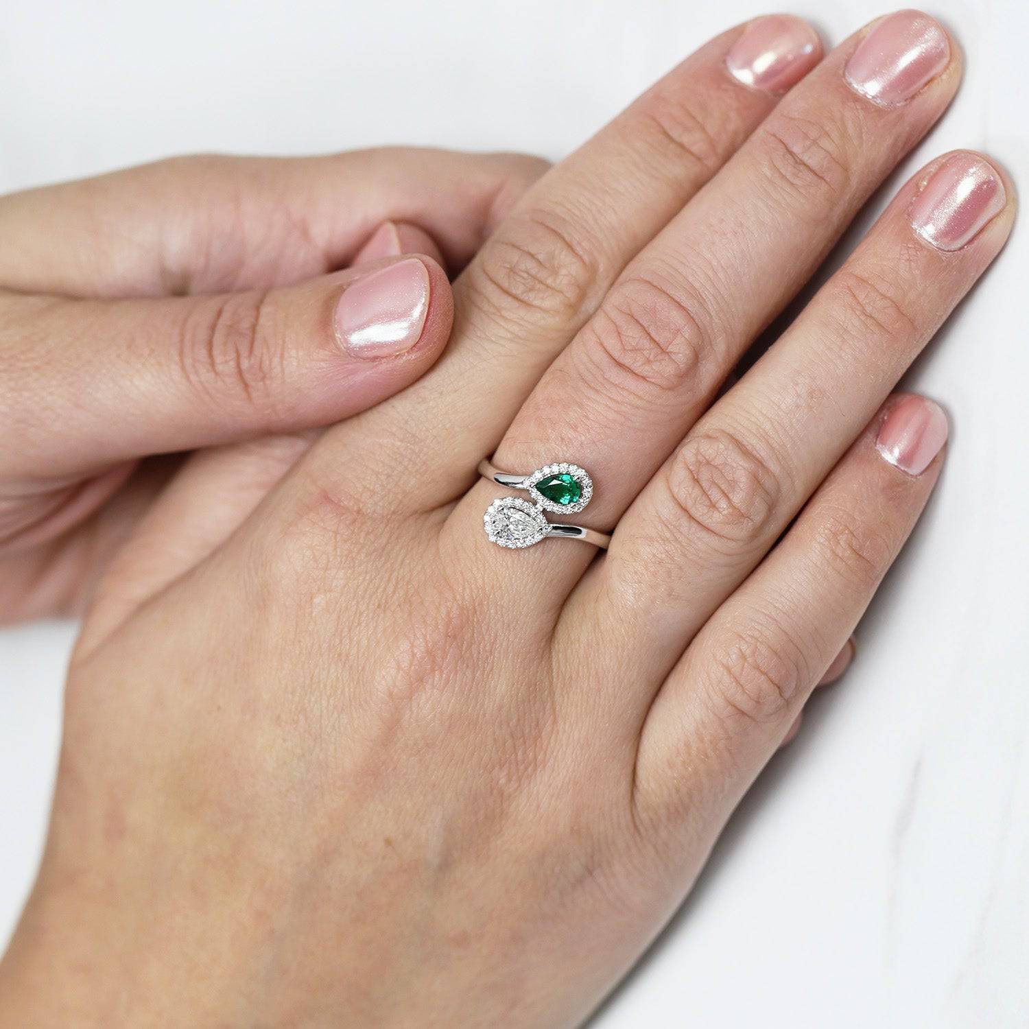 Berry's 18ct White Gold Emerald And Diamond Toi Et Moi Ring - Berry's Jewellers