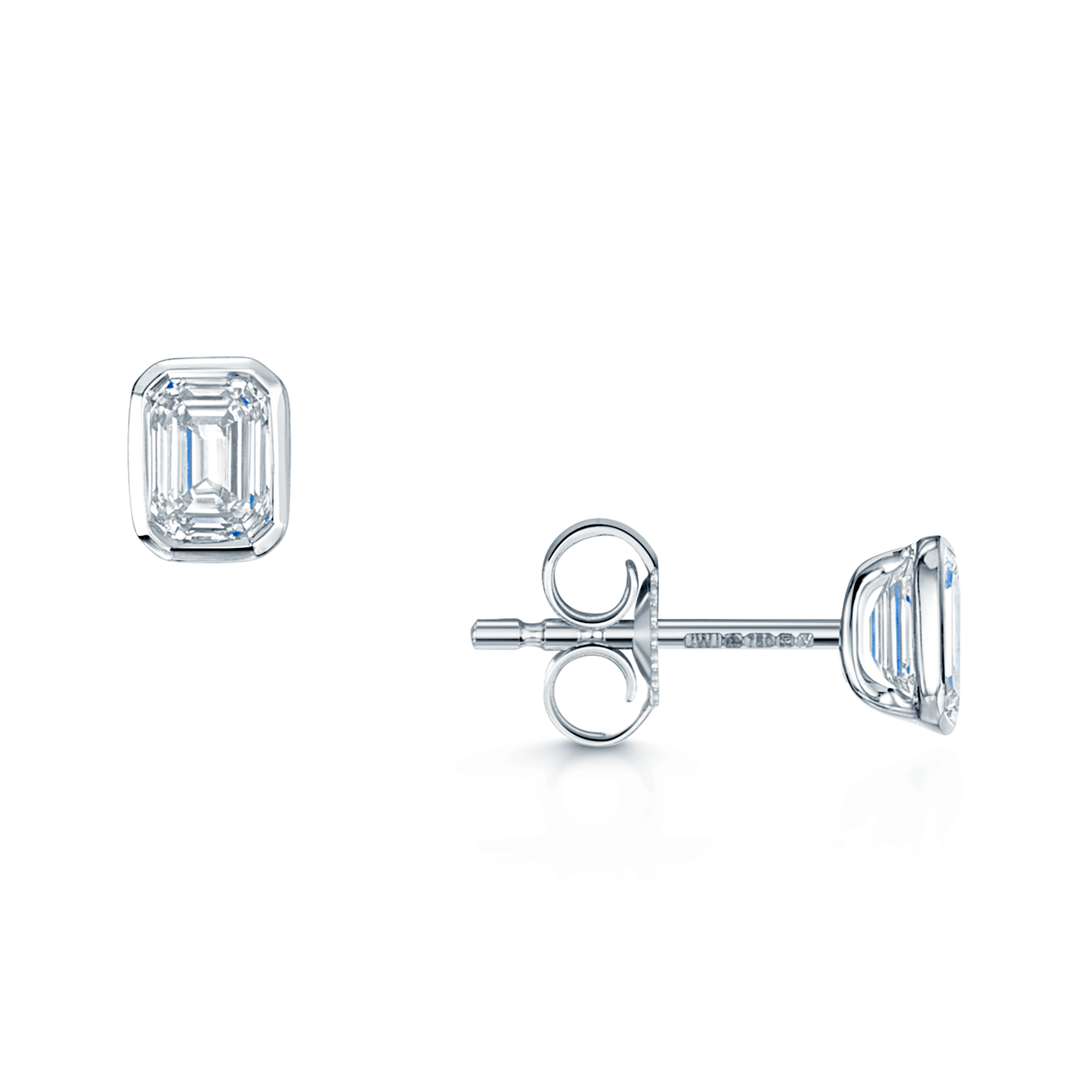 Berry's 18ct White Gold Emerald Cut Diamond 0.70ct Rub Over Stud Earrings - Berry's Jewellers