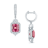 Berry's 18ct White Gold Emerald Cut Pink Tourmaline And Diamond Halo Drop Earrings - Berry's Jewellers