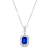 Berry's 18ct White Gold Emerald Cut Sapphire And Diamond Halo Pendant - Berry's Jewellers