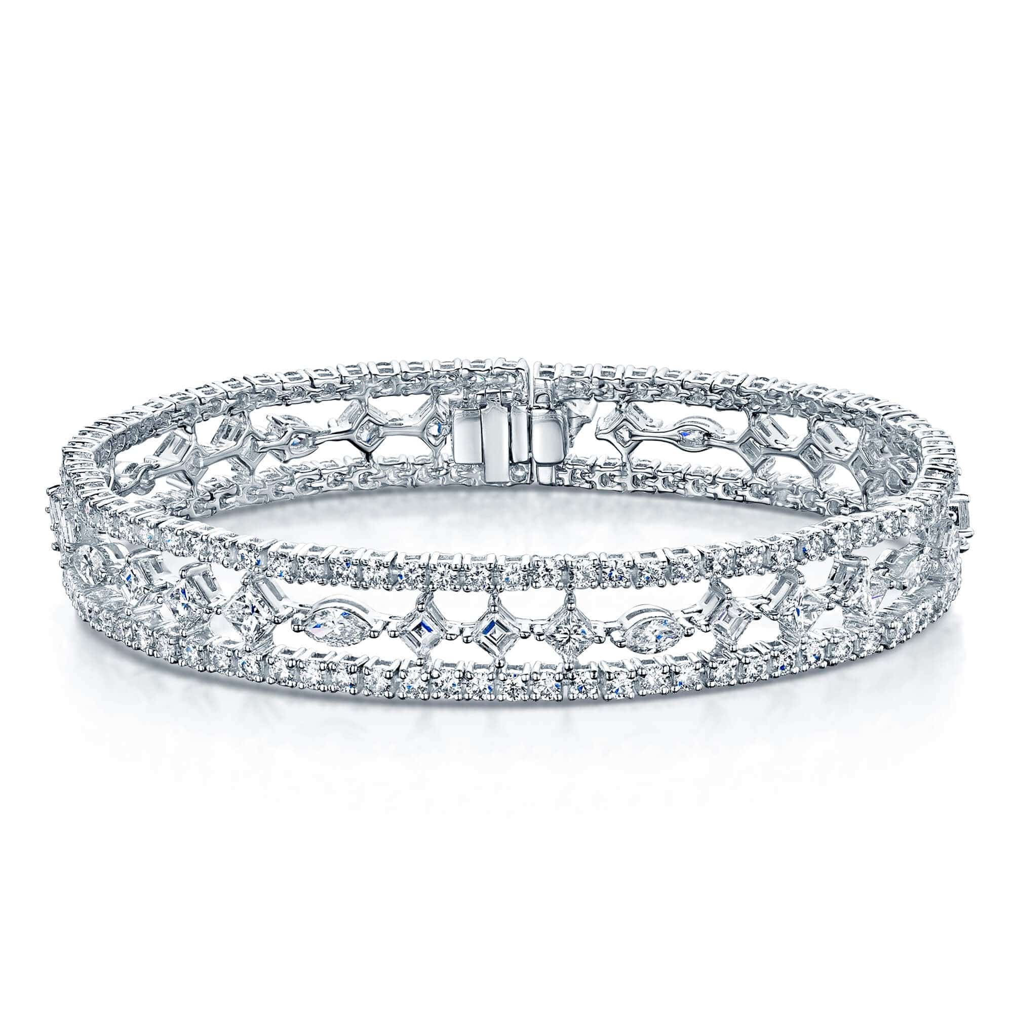 Berry's 18ct White Gold Fancy Cut Three Row Diamond Bracelet - Berry's Jewellers