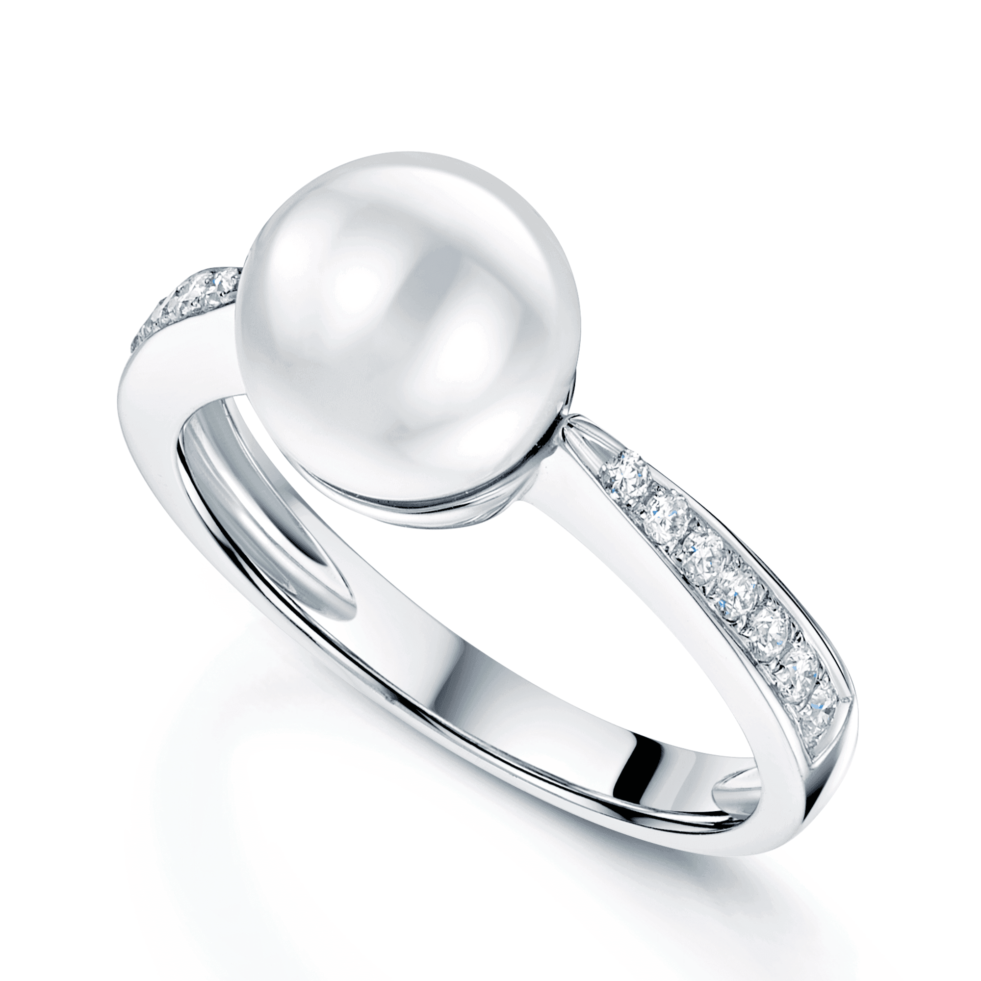 Berry's 18ct White Gold Fresh Water Pink Pearl Dress Ring With Diamond Shoulders - Berry's Jewellers