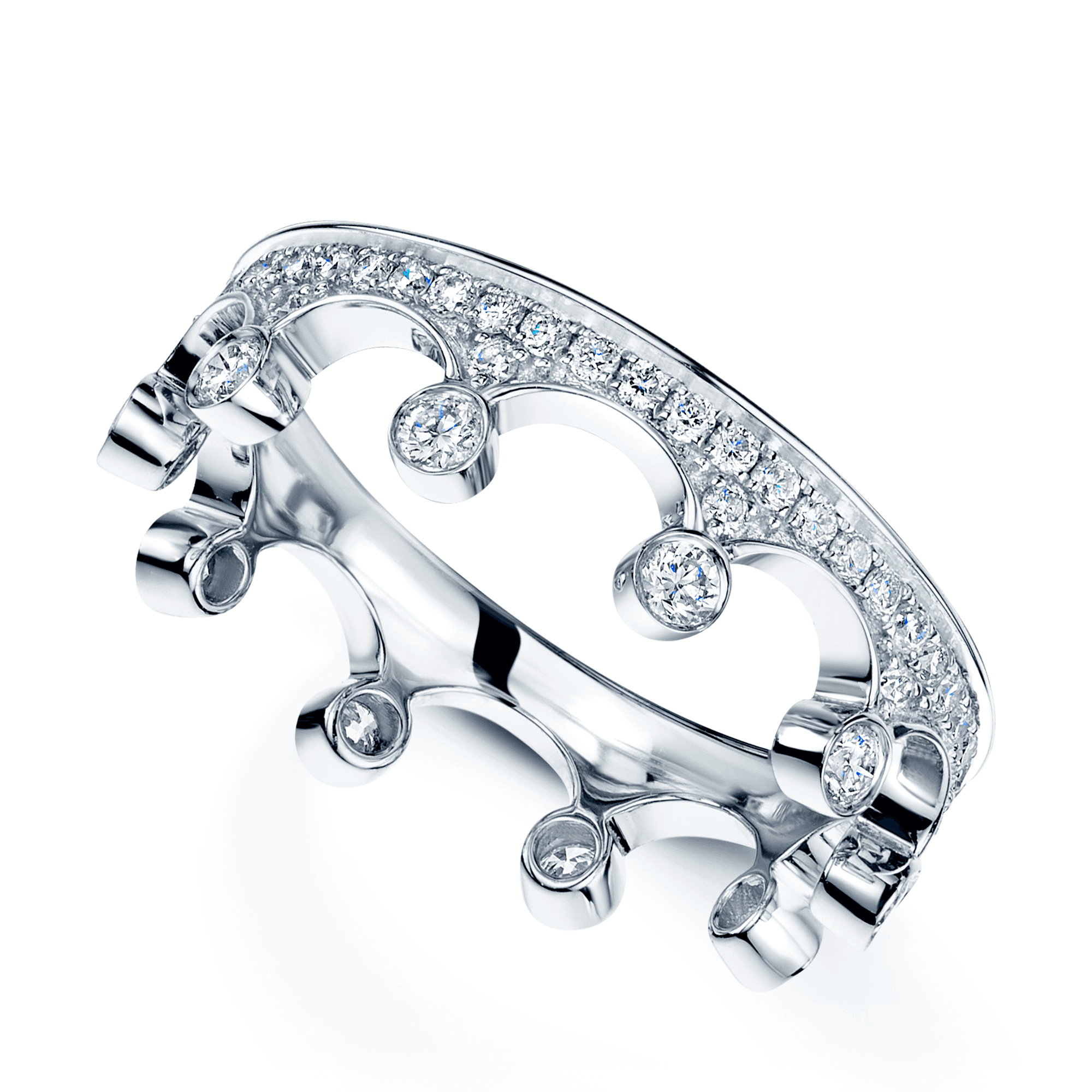 18ct White Gold Fusion Diamond Crown Stacking Ring Set