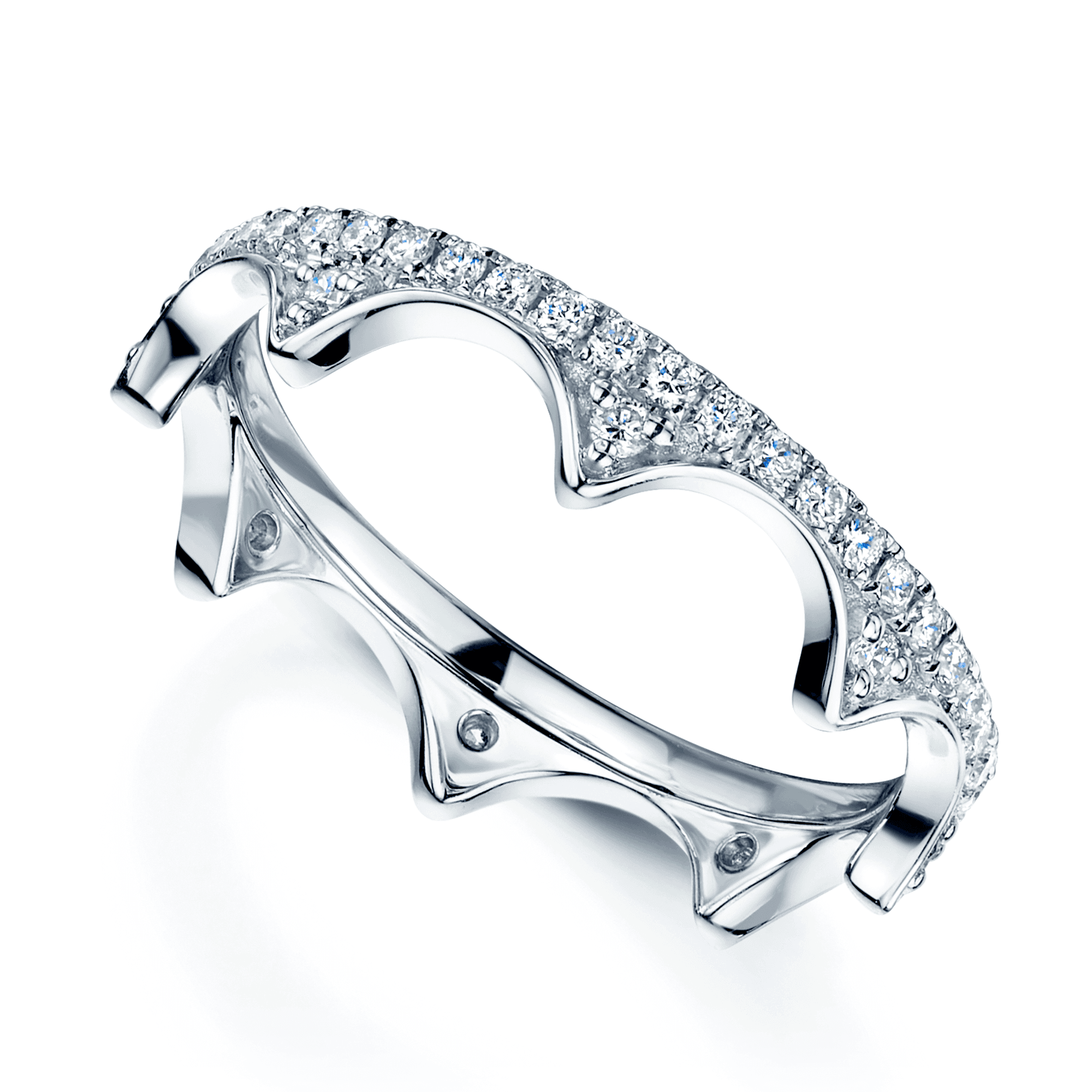 18ct White Gold Fusion Diamond Slim Crown Stacking Ring Set