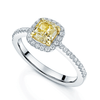 Berry's 18ct White Gold GIA Certificated 1.09ct Cushion Shaped Fancy Yellow Diamond Halo Ring 0.26ct With Diamond Set Shoulders - Berry's Jewellers