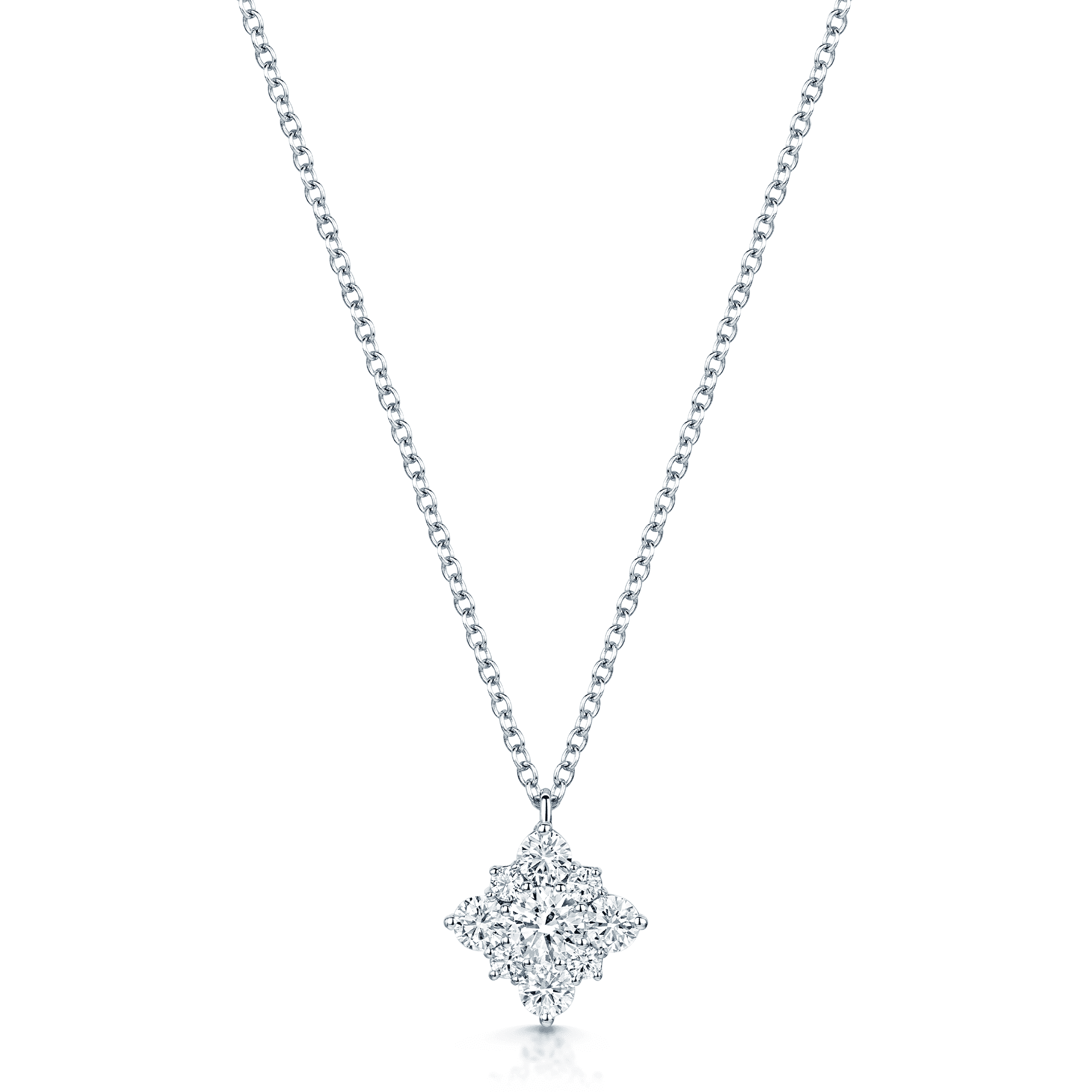 Berry's 18ct White Gold GIA Certificated Diamond Off Set Square Cluster Pendant - Berry's Jewellers