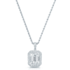 Berry's 18ct White Gold GIA Certificated Emerald Cut Diamond Pendant With a Grain Set Diamond Halo Frame And A Diamond Bale - Berry's Jewellers