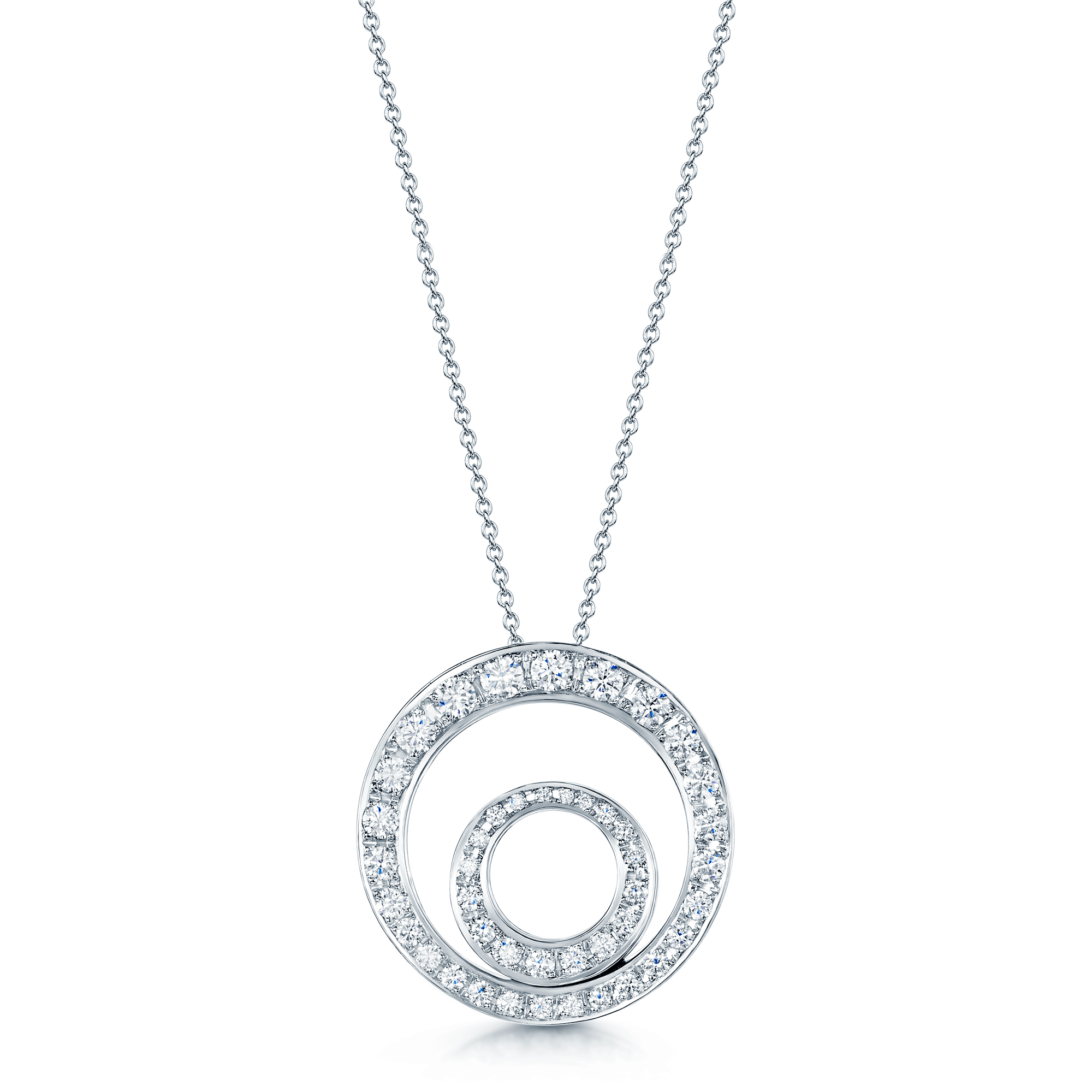 18ct White Gold Graduated Brilliant Cut Diamond Double Circular Pendant